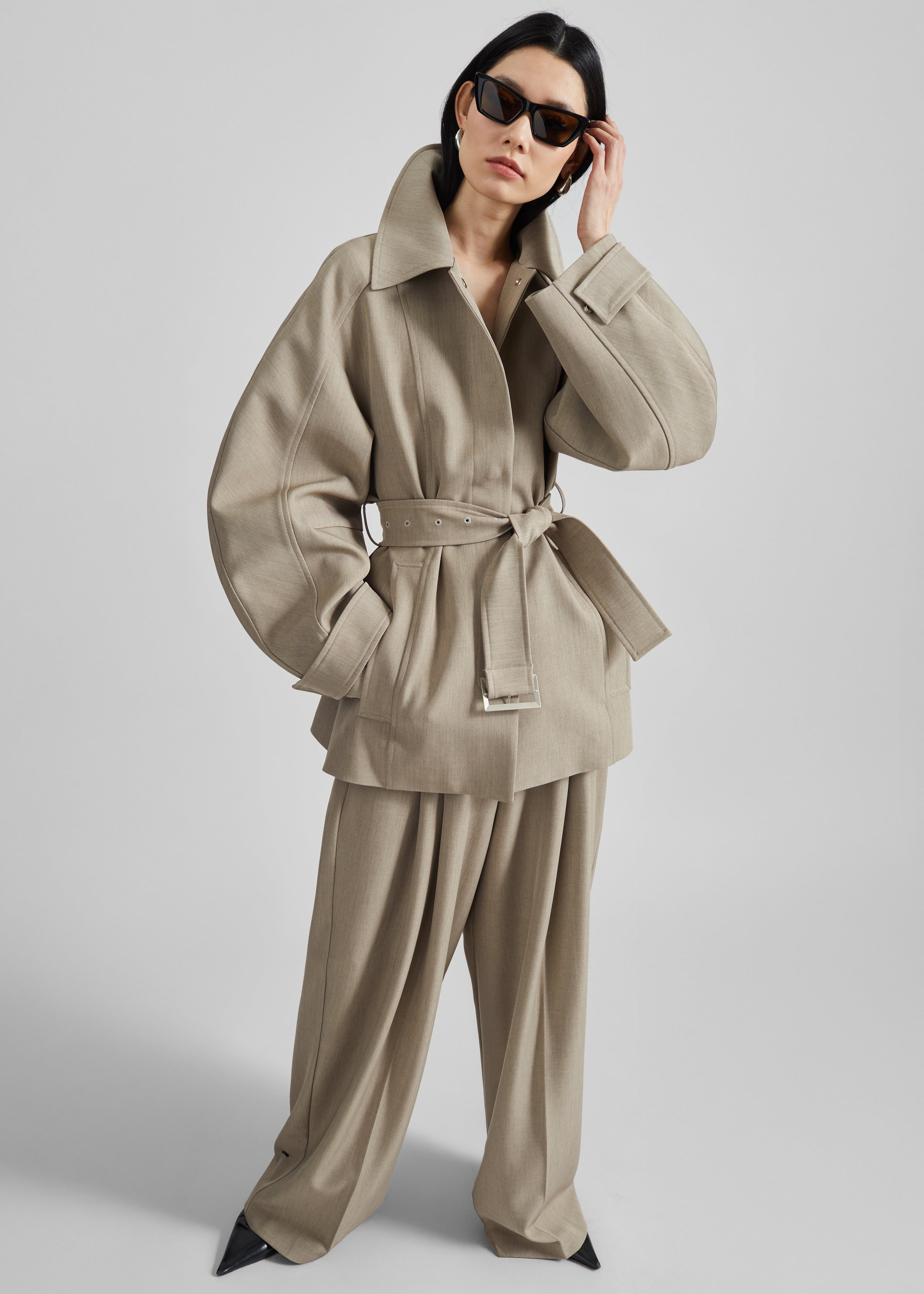 Venlo Curve Sleeve Belted Jacket - Beige - 1