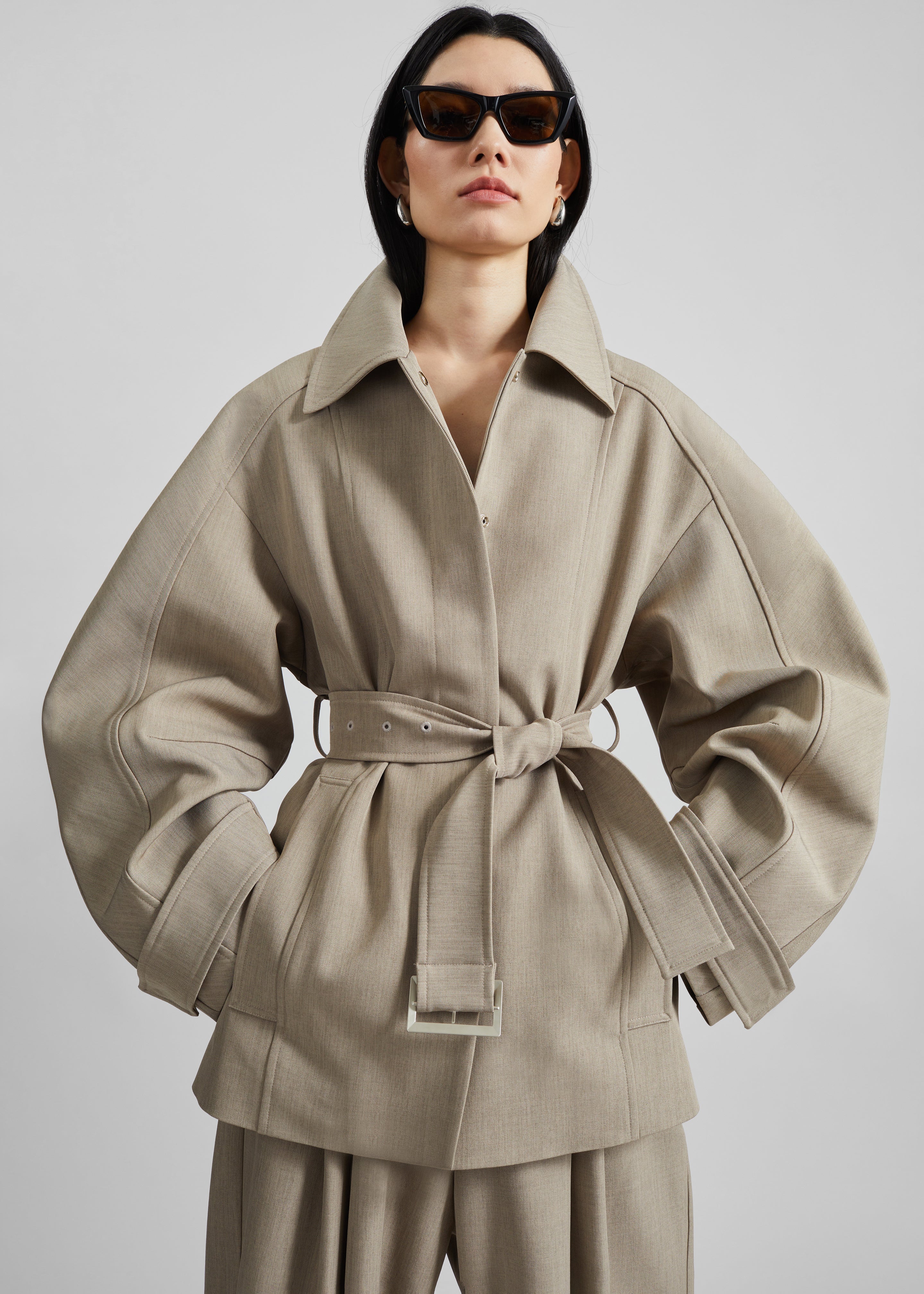 Venlo Curve Sleeve Belted Jacket - Beige - 4