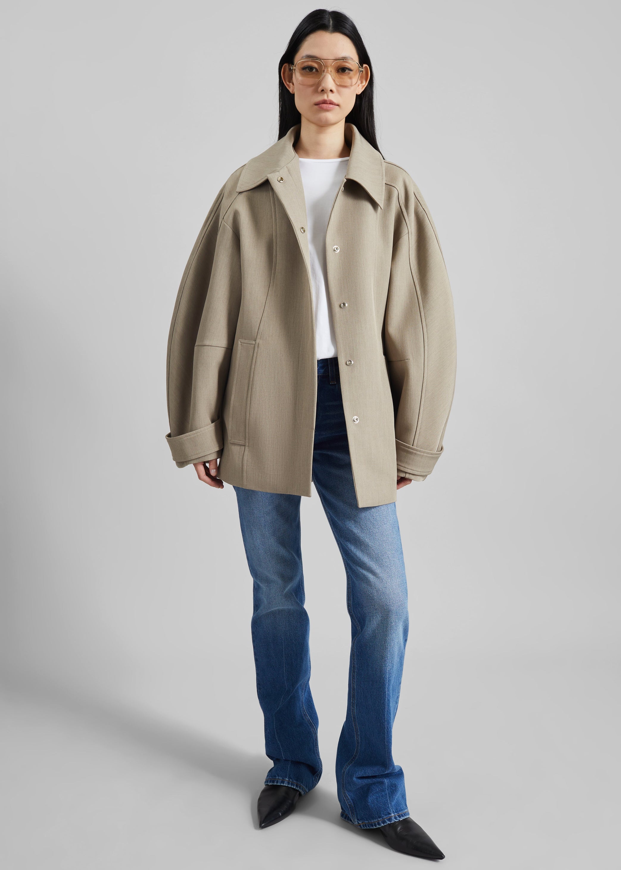 Shop the look image for Venlo Curve Sleeve Belted Jacket - Beige