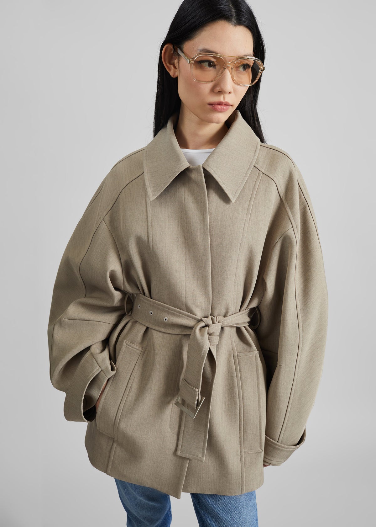 Venlo Curve Sleeve Belted Jacket - Beige - 7