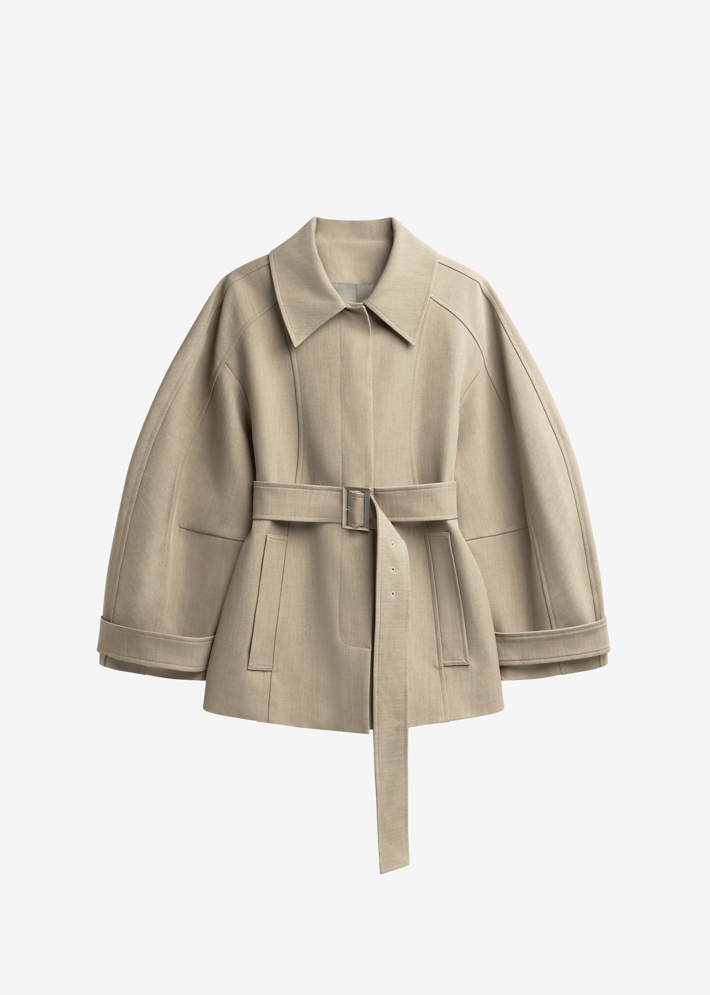 Venlo Curve Sleeve Belted Jacket - Beige - 9