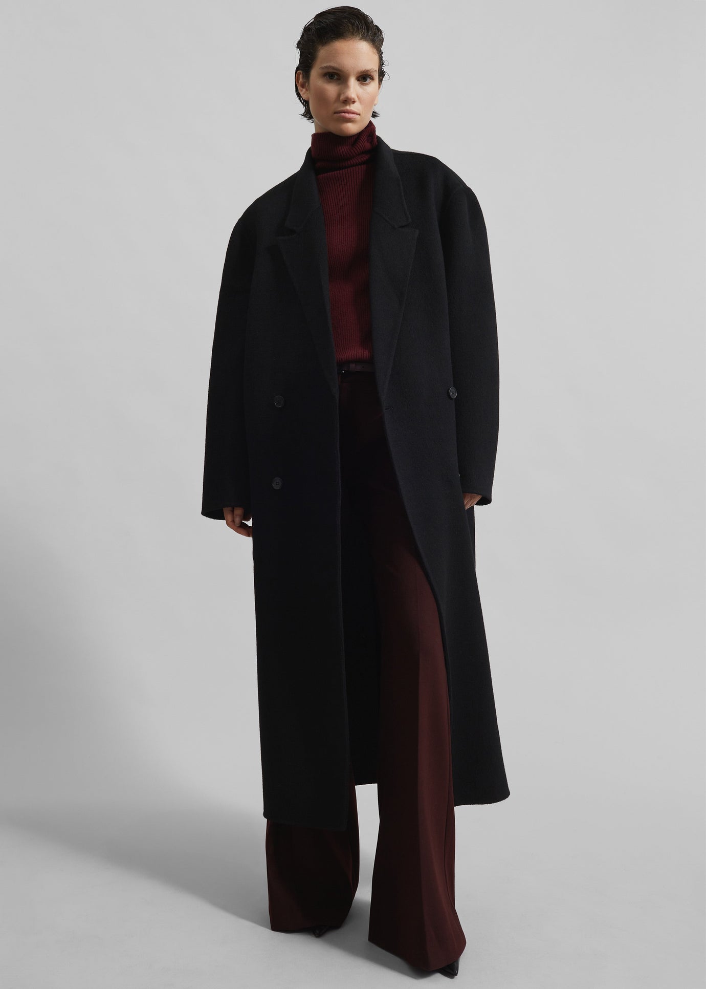 Veonce Oversized Wool Coat - Black - 1