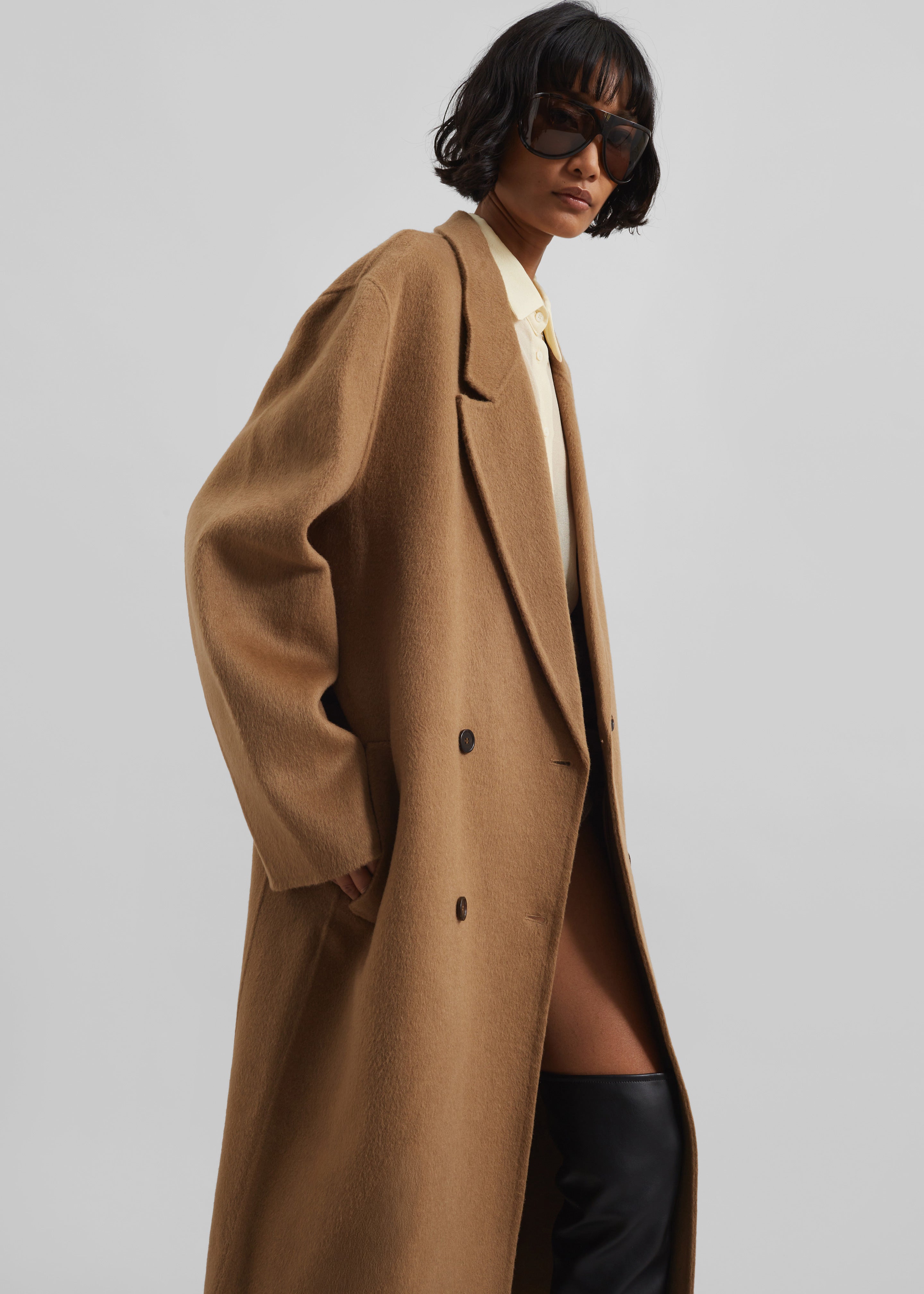 Veonce Oversized Wool Coat - Camel - 4