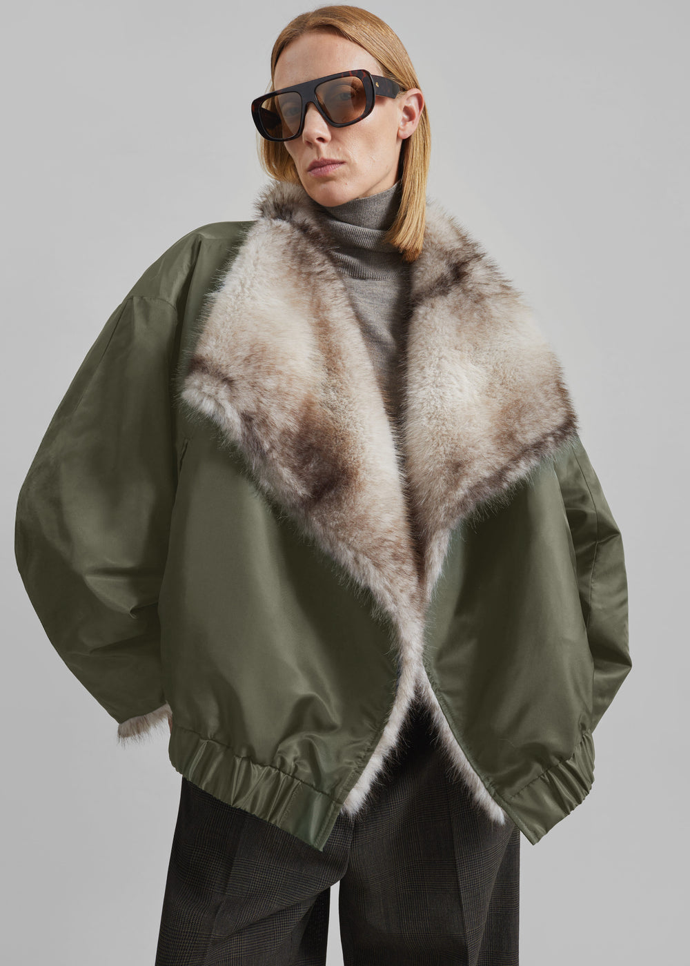 Vera Faux Fur Reversible Short Coat - Beige/Green - 1
