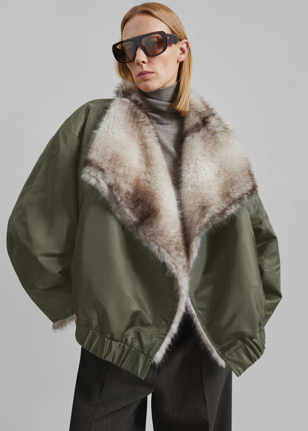 Vera Faux Fur Reversible Short Coat - Beige/Green - 1