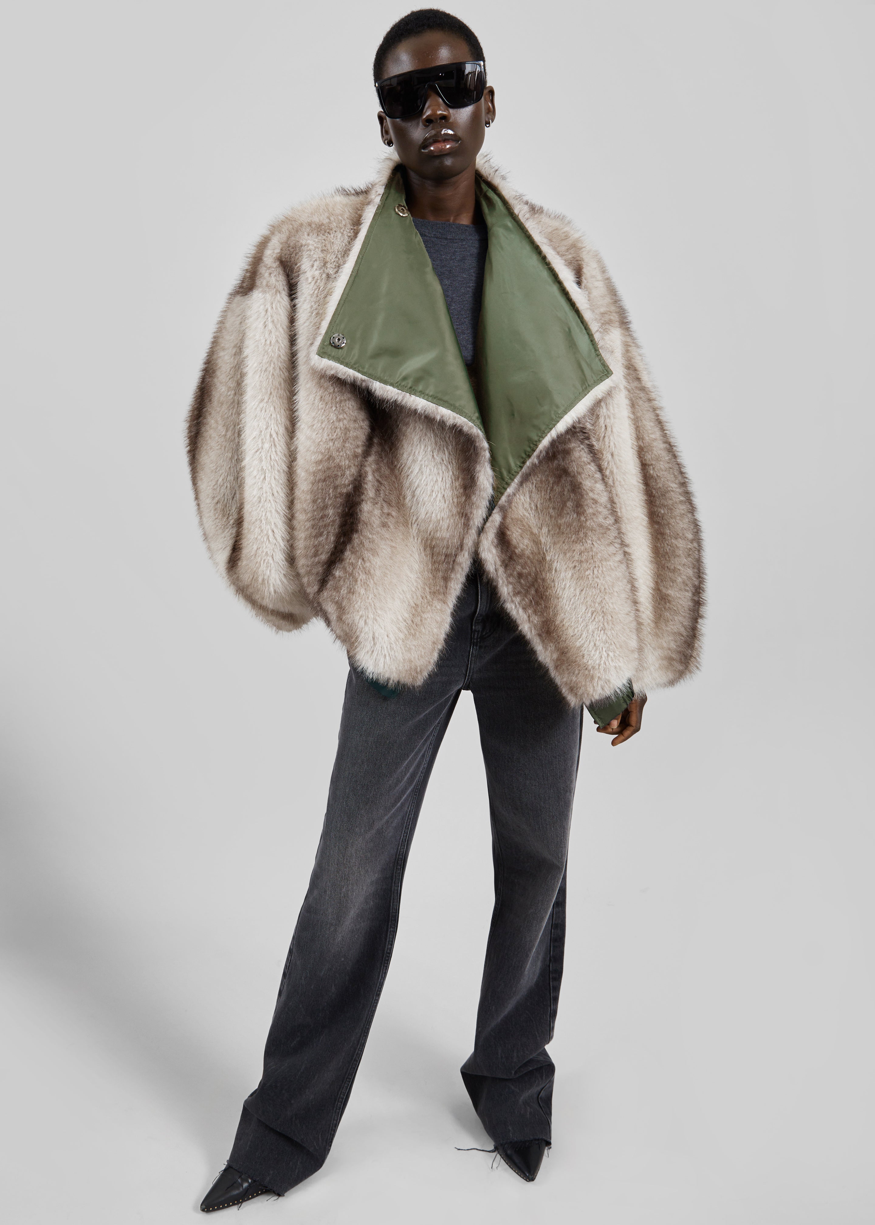 Vera Faux Fur Reversible Short Coat - Beige/Green – The Frankie