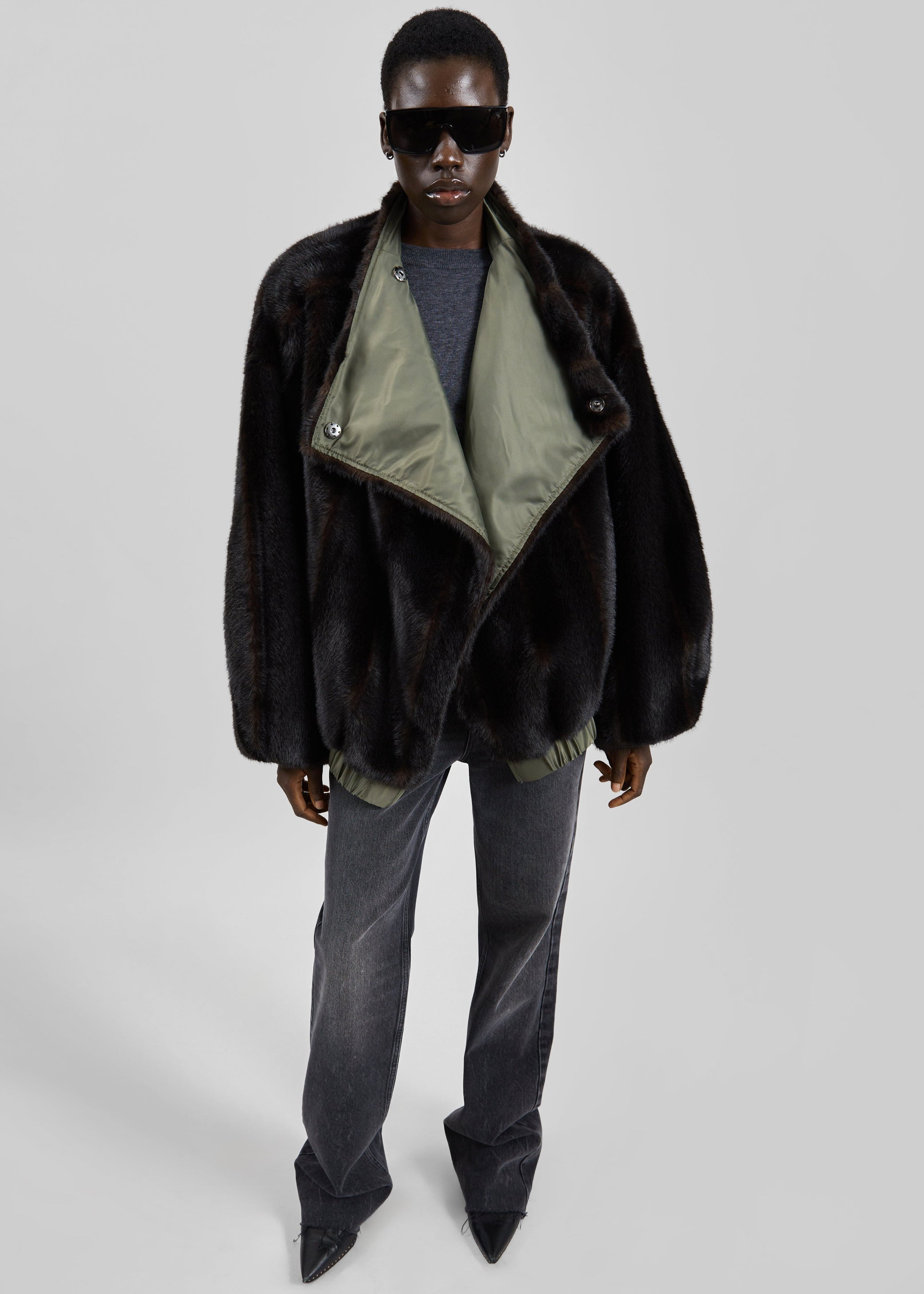 Shop the look image for Vera Faux Fur Reversible Short Coat - Brown/Green