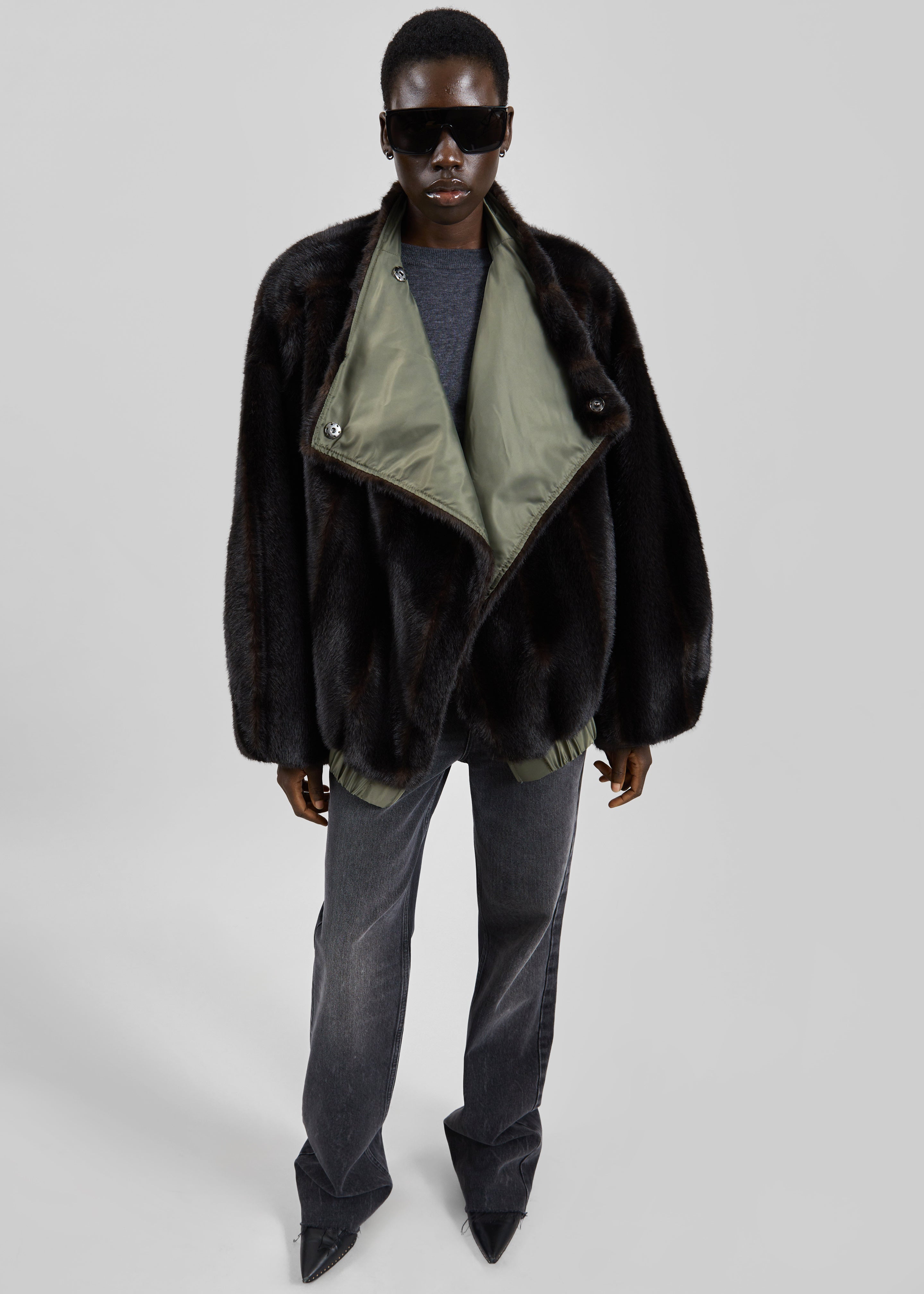 Vera Faux Fur Reversible Short Coat - Brown/Green - 5