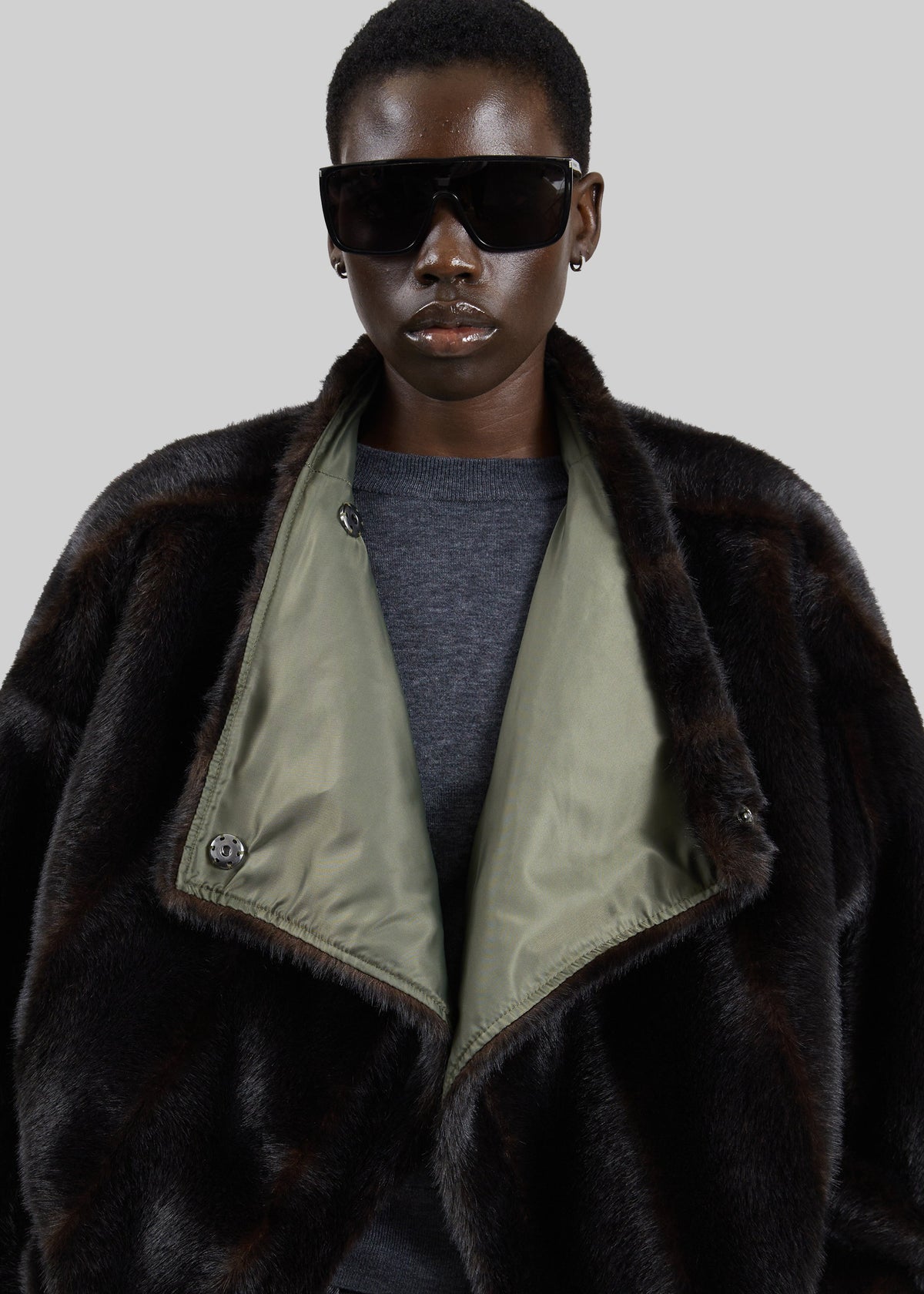 Vera Faux Fur Reversible Short Coat - Brown/Green - 4