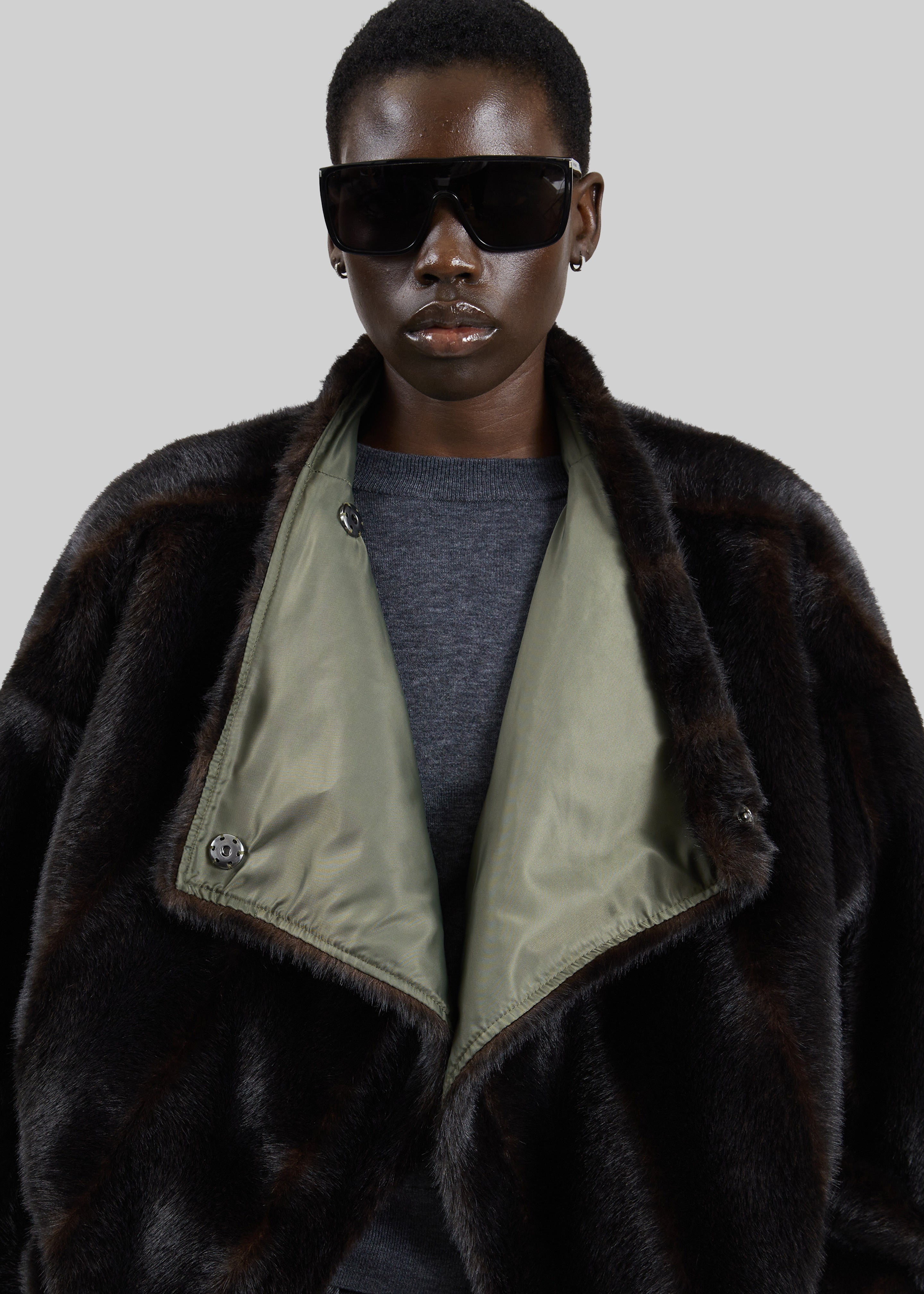 Vera Faux Fur Reversible Short Coat - Brown/Green - 4