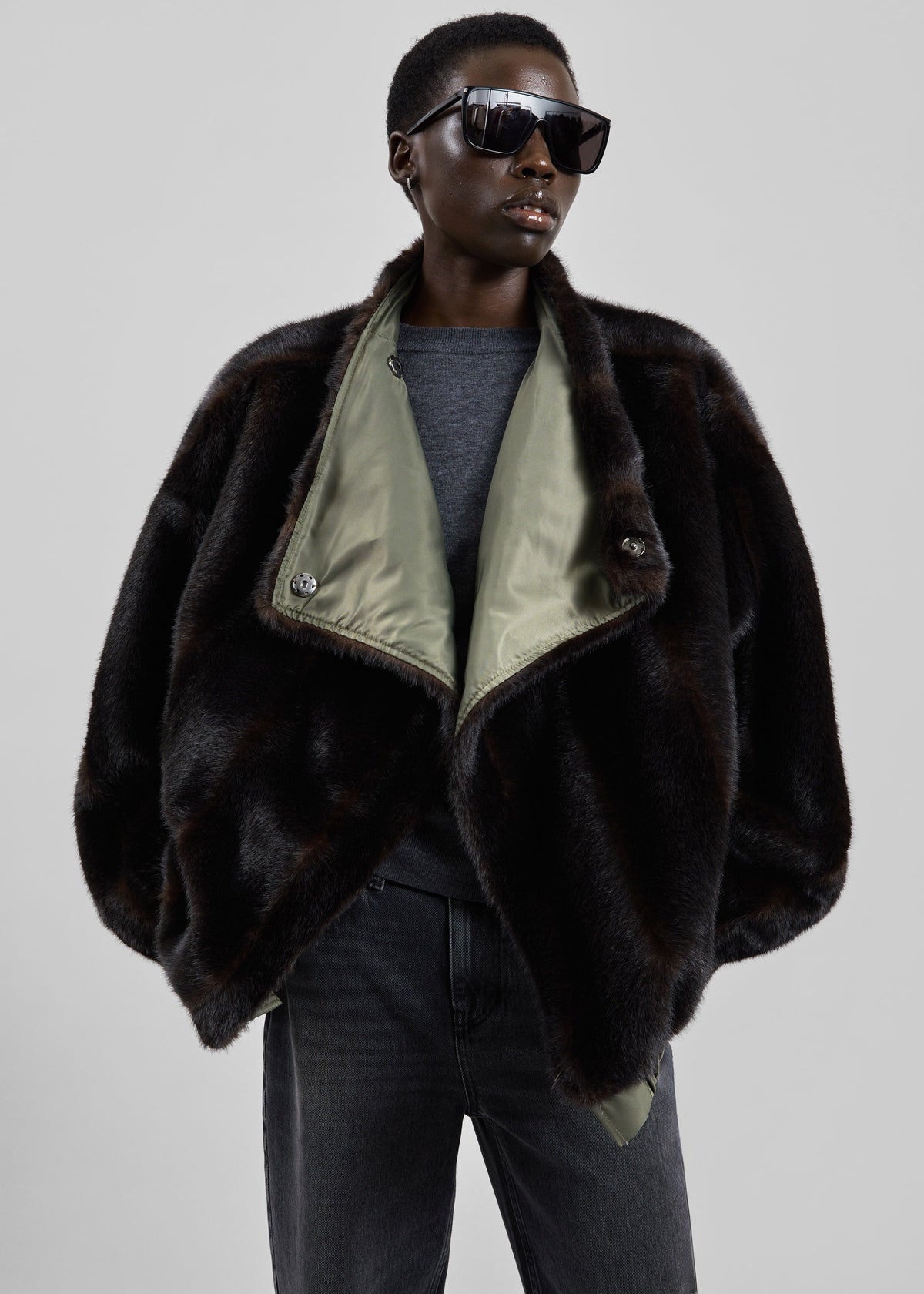 Vera Faux Fur Reversible Short Coat - Brown/Green