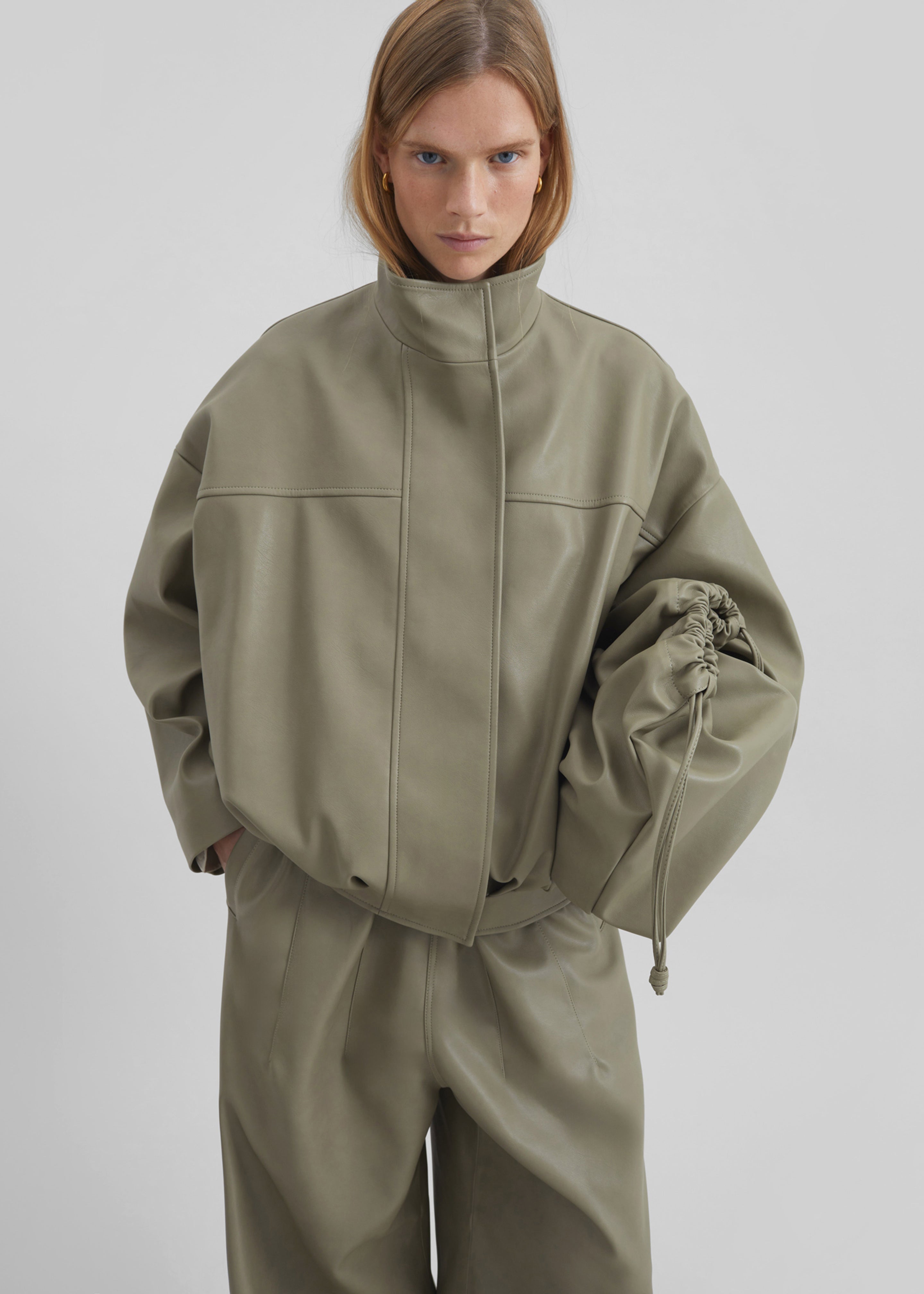 Veren Faux Leather Bomber Jacket - Sage - 8
