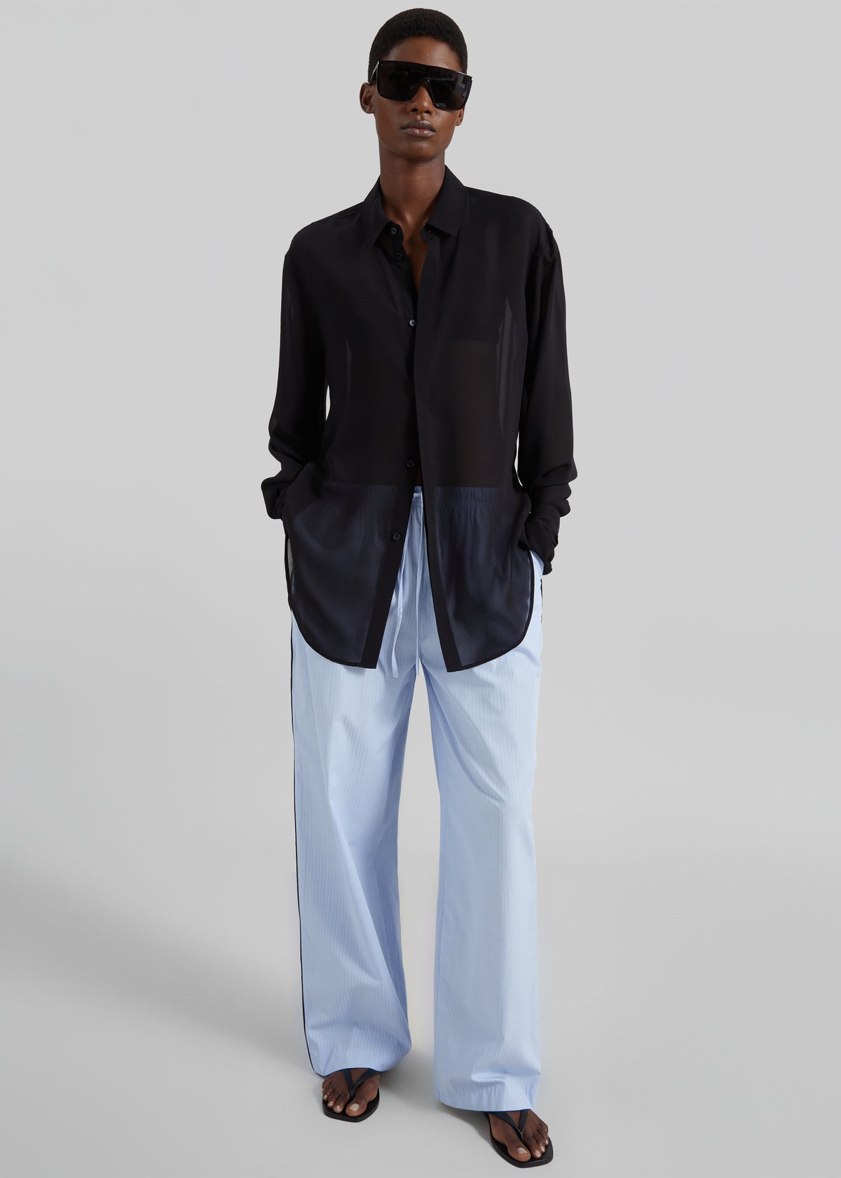 Verlin Sheer Chiffon Tie Cuff Shirt - Black - 1