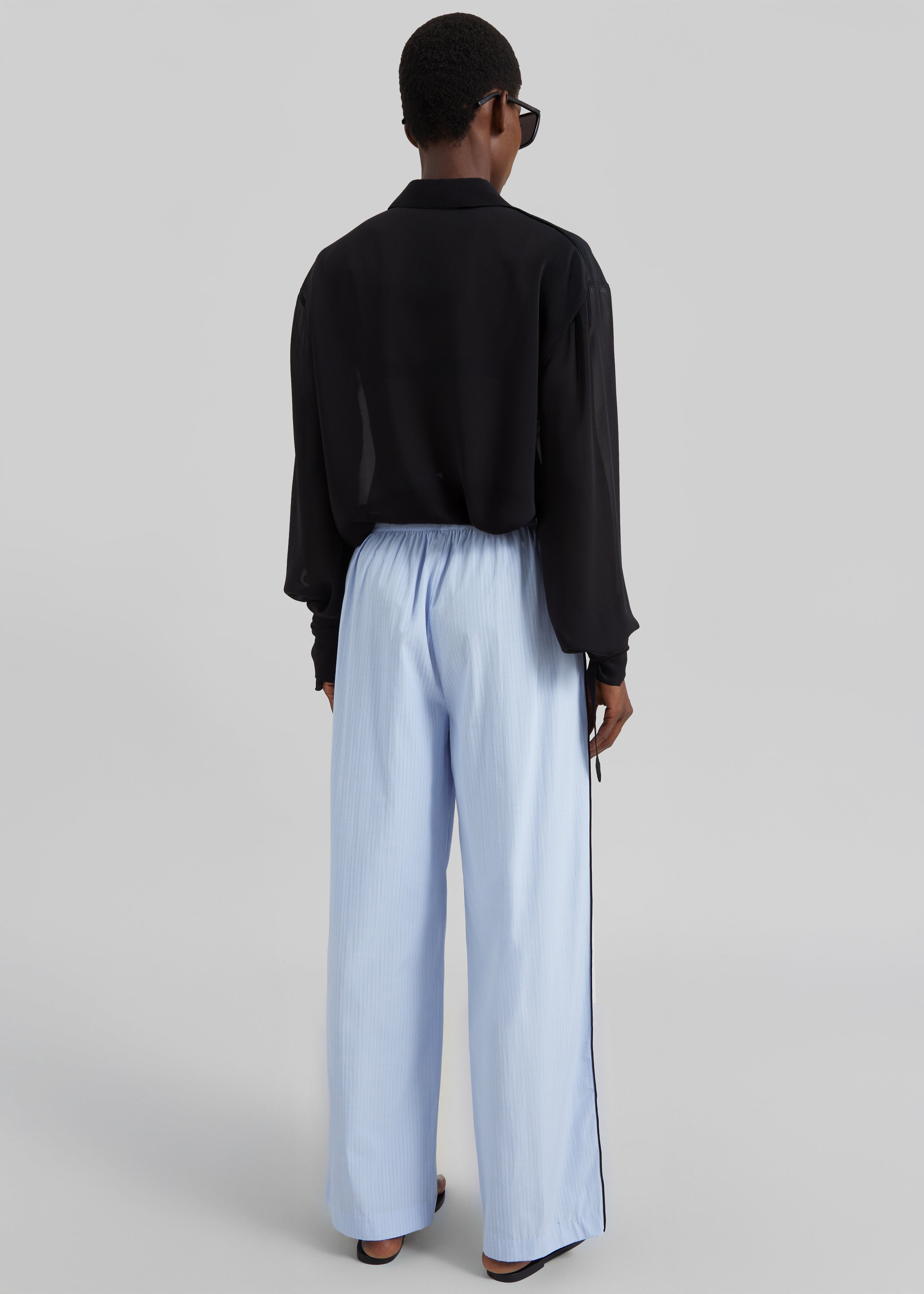 Verlin Sheer Chiffon Tie Cuff Shirt - Black - 9