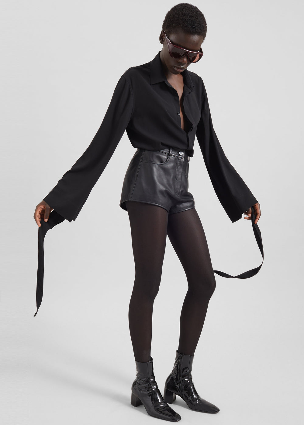 Verlin Sheer Chiffon Tie Cuff Shirt - Black