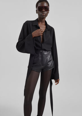 Verlin Sheer Chiffon Tie Cuff Shirt - Black