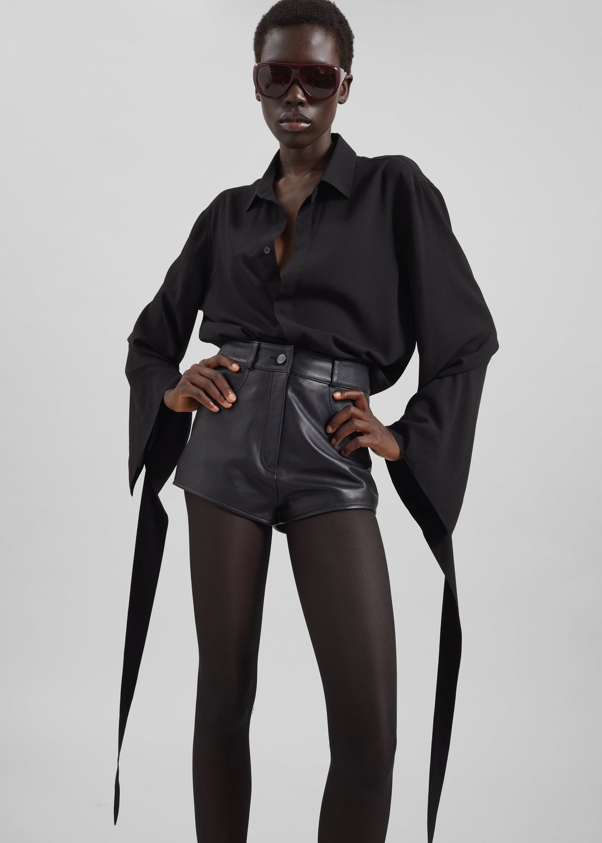 Verlin Sheer Chiffon Tie Cuff Shirt - Black - 11