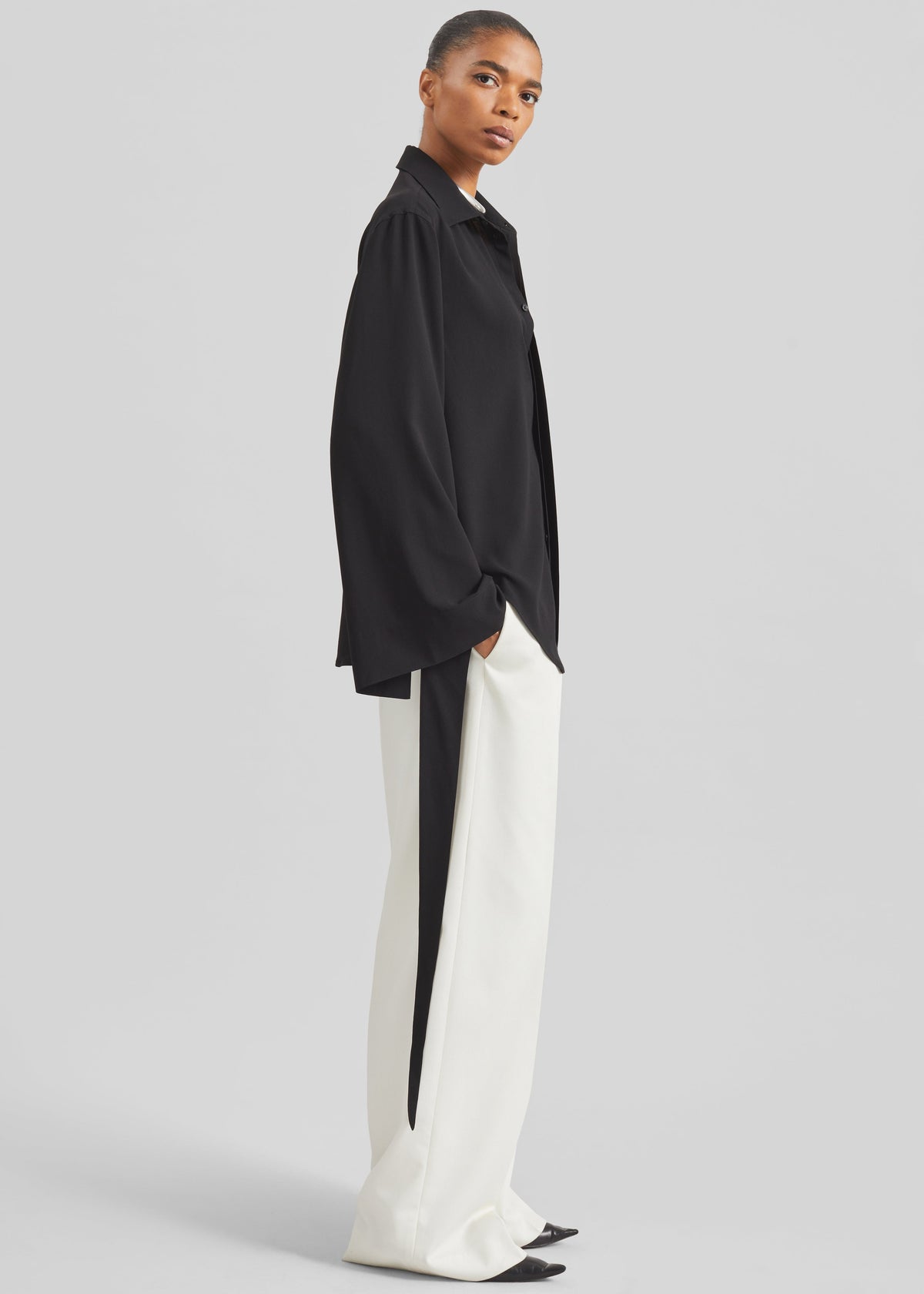 Verlin Sheer Chiffon Tie Cuff Shirt - Black - 13