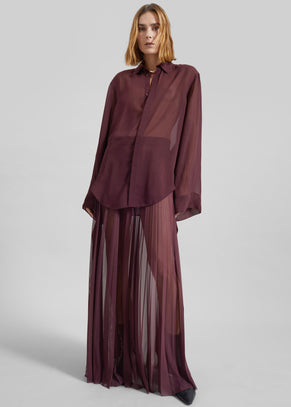 Verlin Sheer Chiffon Tie Cuff Shirt - Burgundy
