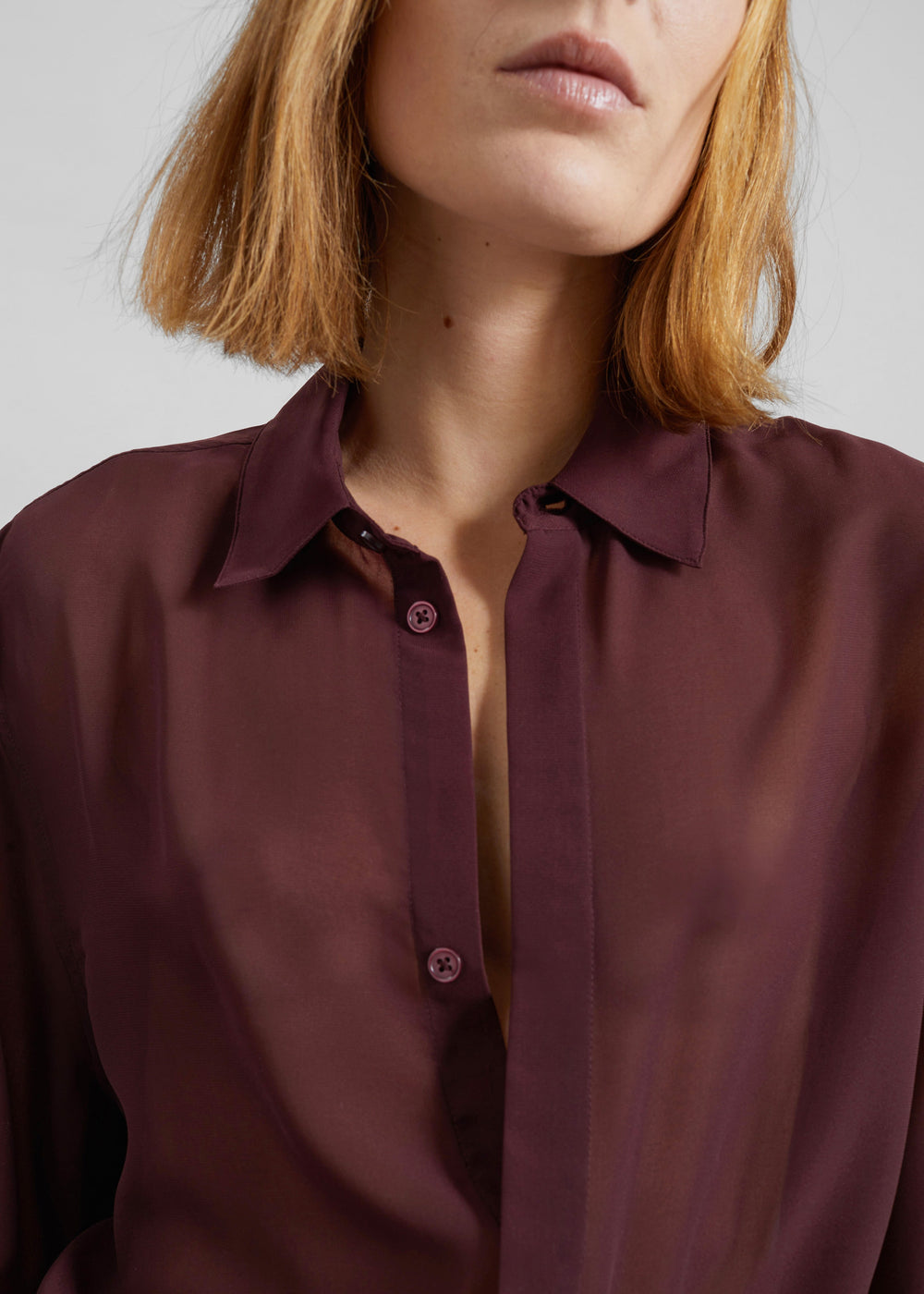 Verlin Sheer Chiffon Tie Cuff Shirt - Burgundy - 1