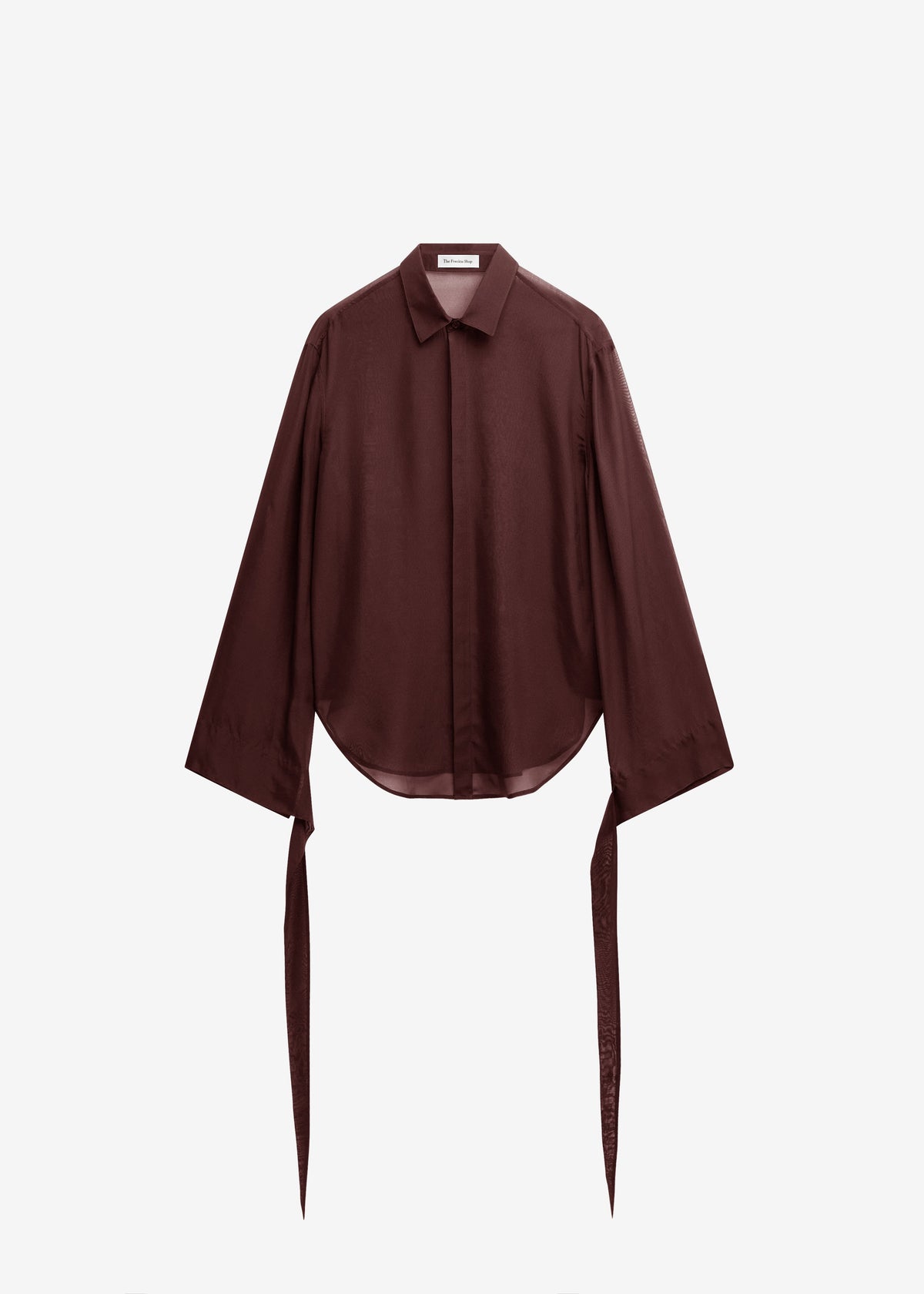 Verlin Sheer Chiffon Tie Cuff Shirt - Burgundy - 11