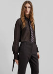 Verlin Sheer Chiffon Tie Cuff Shirt - Dark Brown