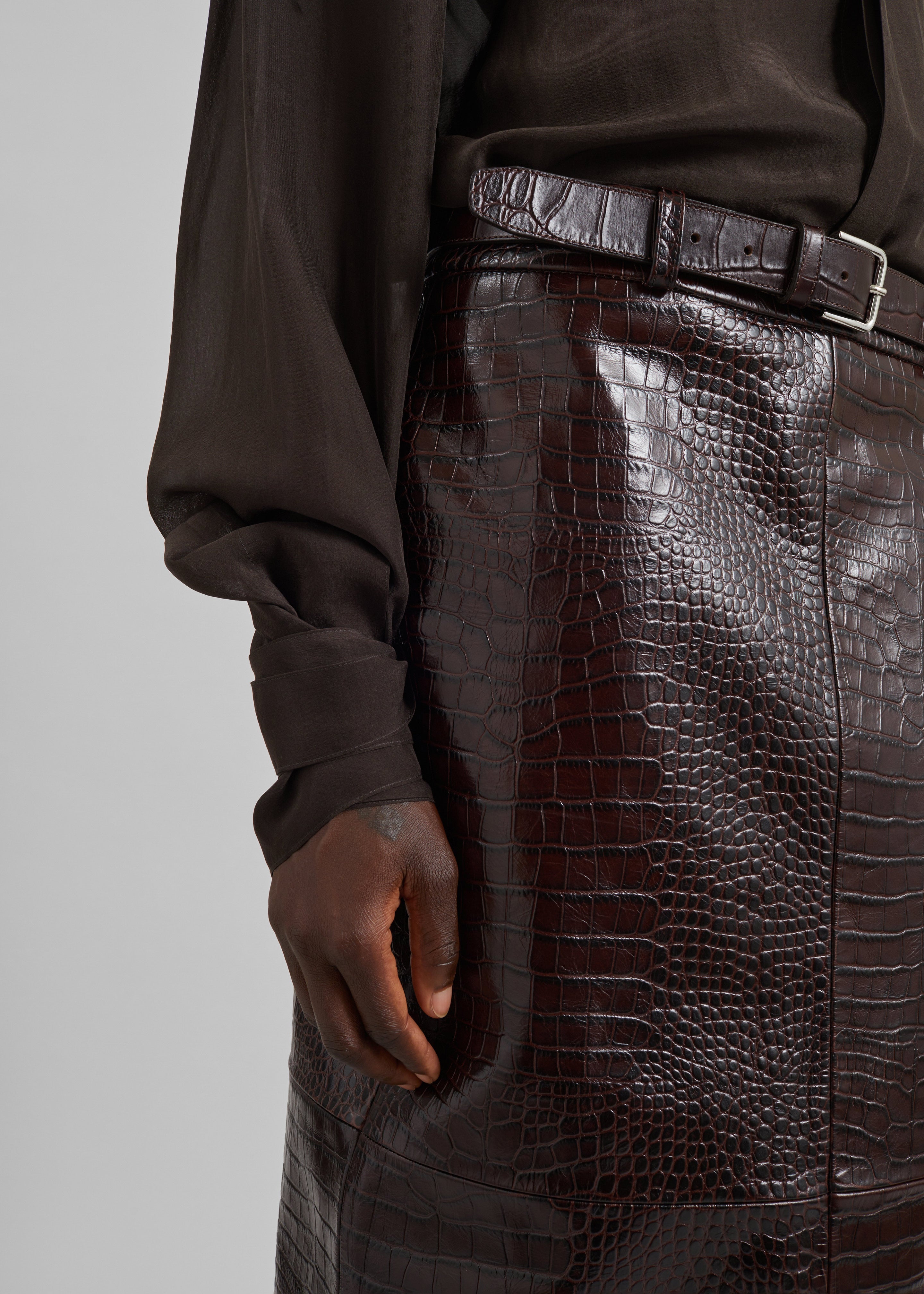 Verlin Sheer Chiffon Tie Cuff Shirt - Dark Brown - 3