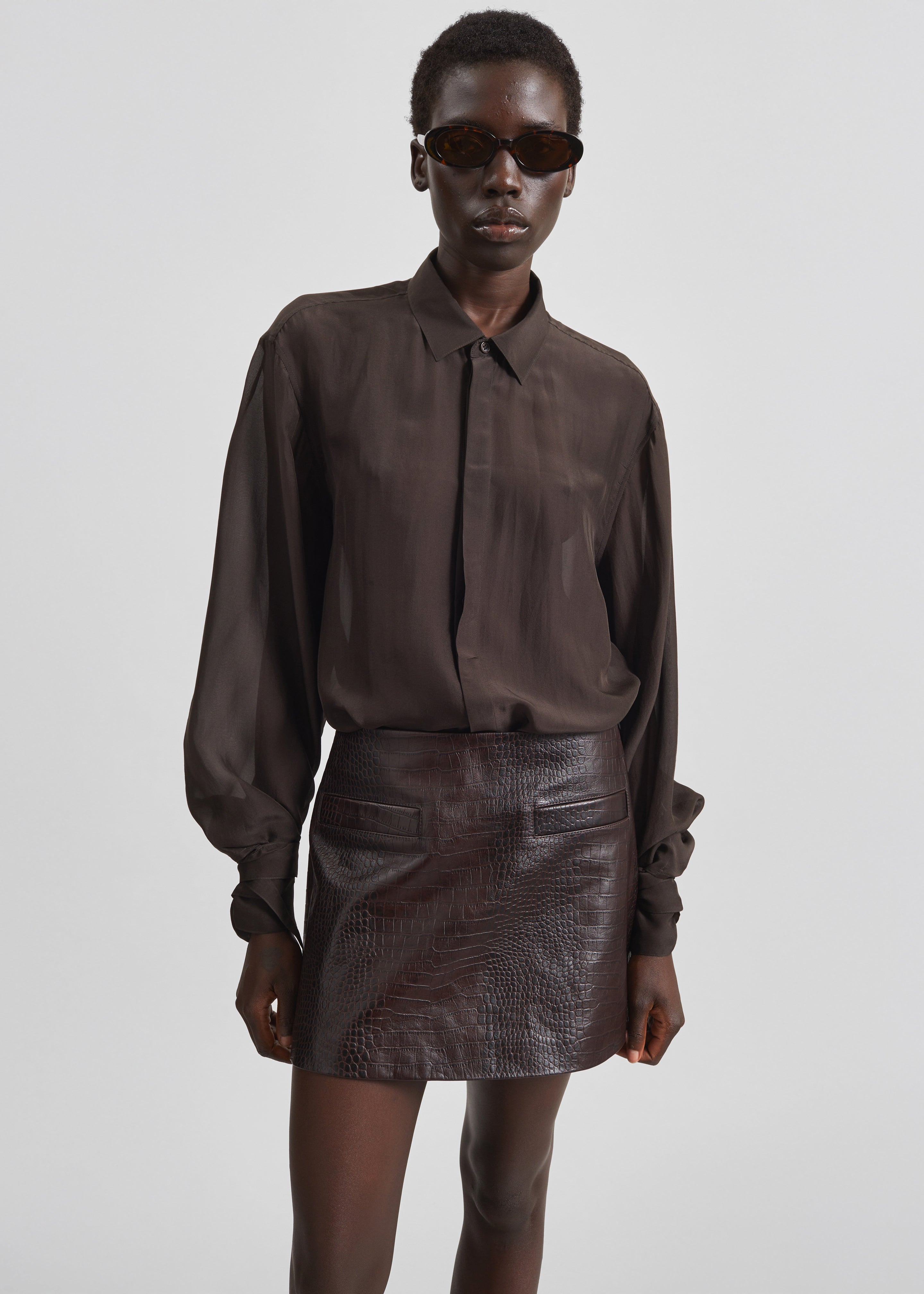 Verlin Sheer Chiffon Tie Cuff Shirt - Dark Brown – The Frankie