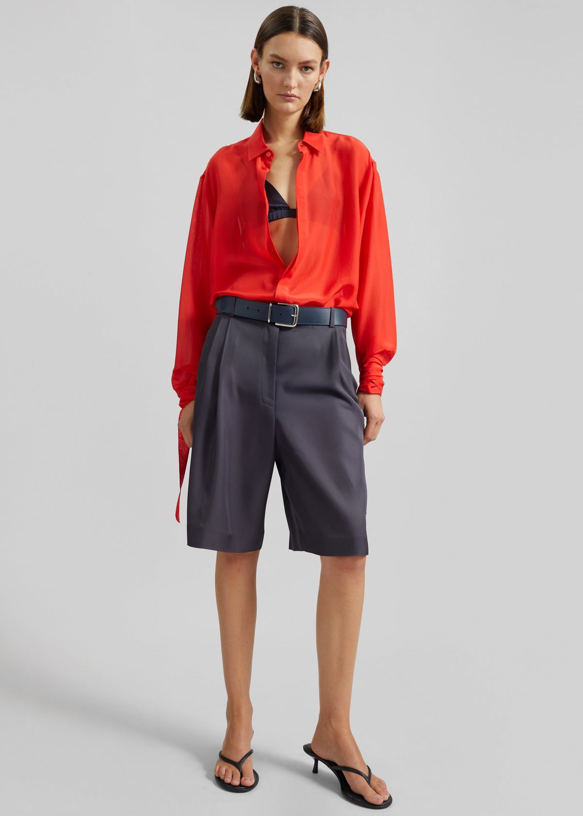 Verlin Sheer Chiffon Tie Cuff Shirt - Red - 6