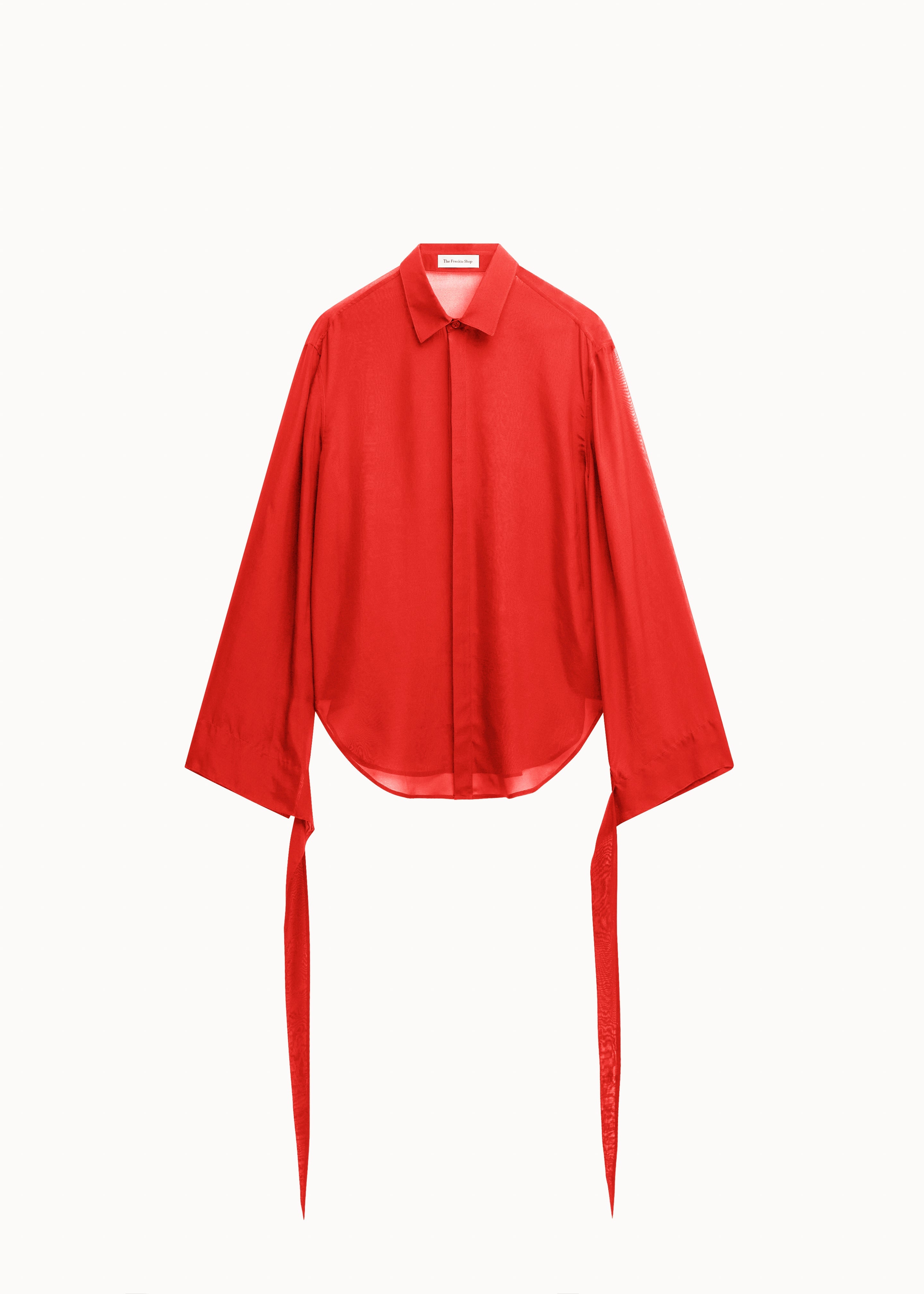 Verlin Sheer Chiffon Tie Cuff Shirt - Red - 7