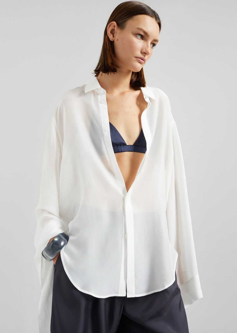 Verlin Sheer Chiffon Tie Cuff Shirt - White - 1