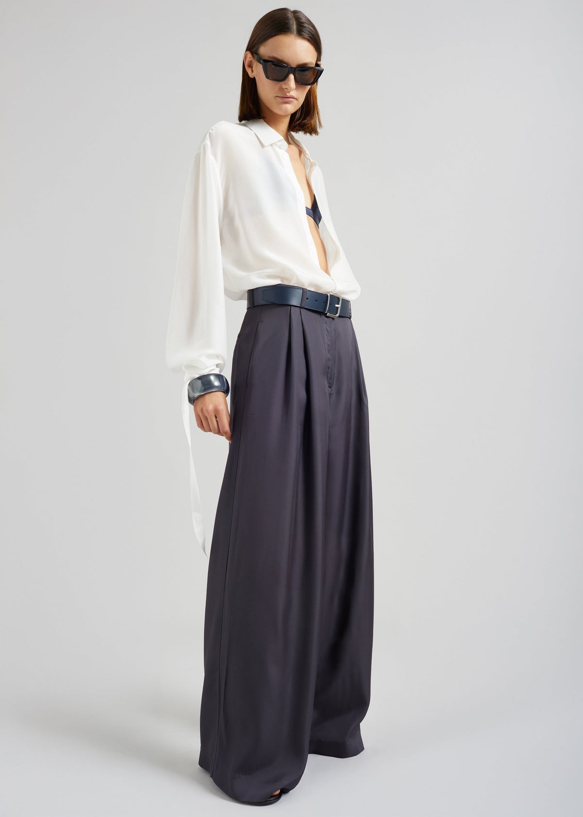 Verlin Sheer Chiffon Tie Cuff Shirt - White - 4