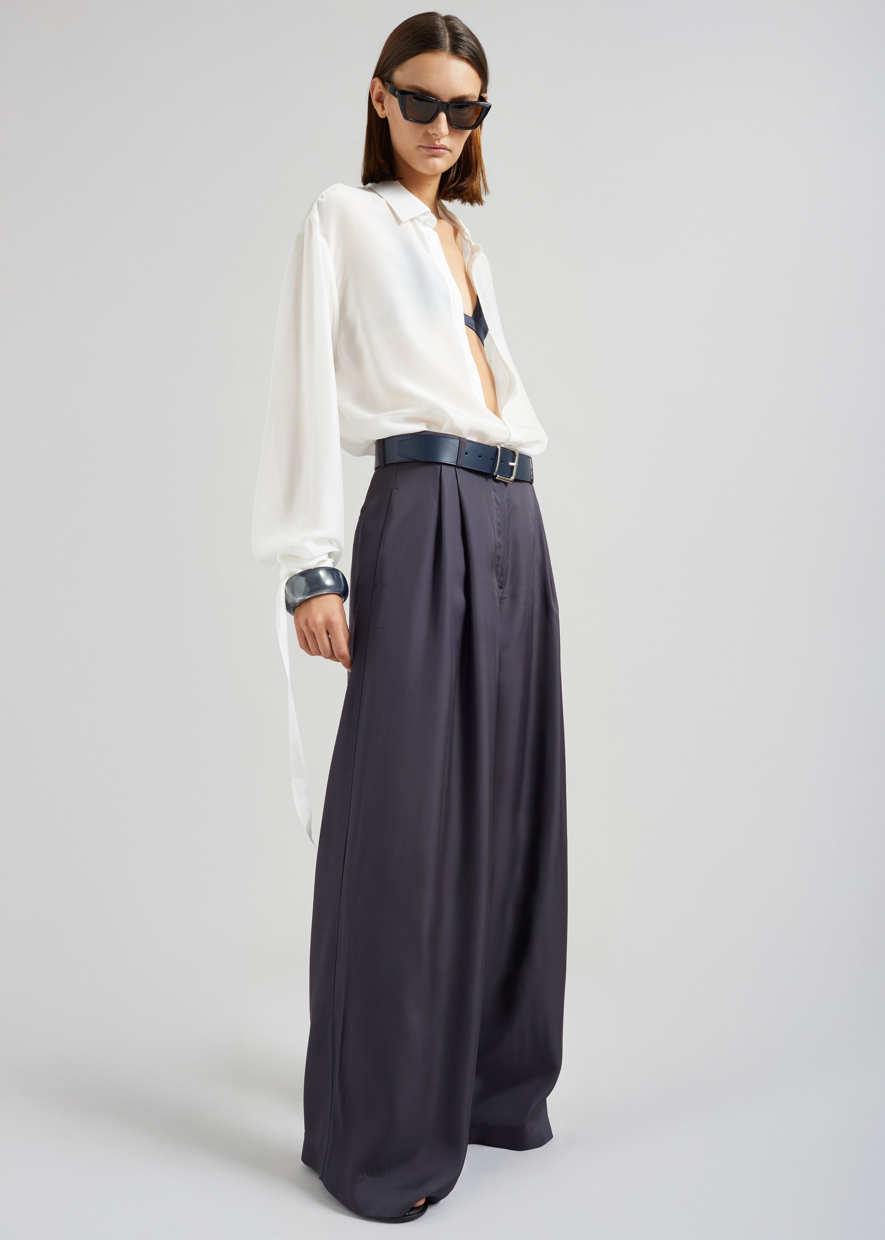 Verlin Sheer Chiffon Tie Cuff Shirt - White - 4