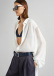 Verlin Sheer Chiffon Tie Cuff Shirt - White