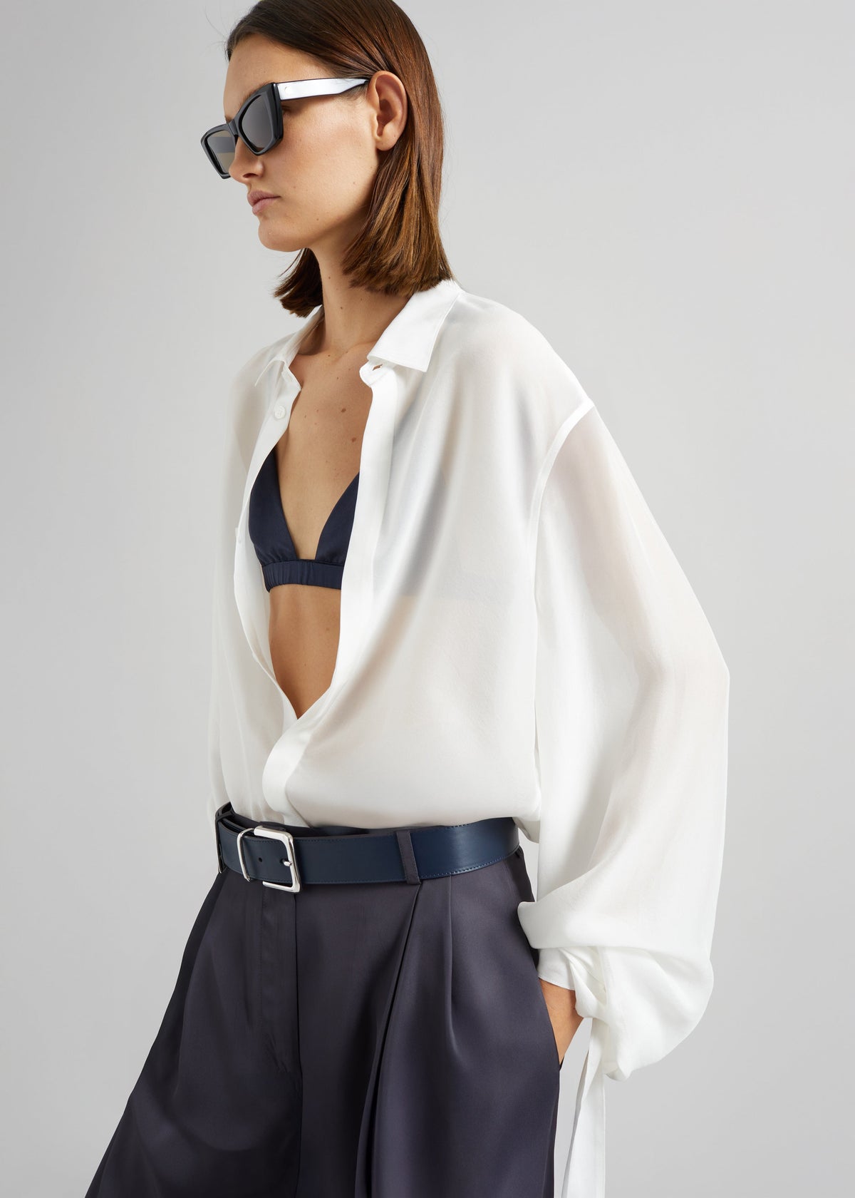 Verlin Sheer Chiffon Tie Cuff Shirt - White - 1