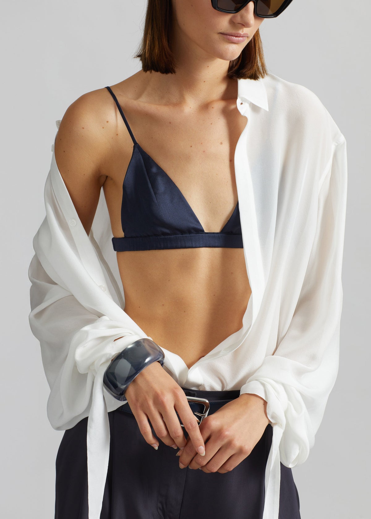 Verlin Sheer Chiffon Tie Cuff Shirt - White - 3