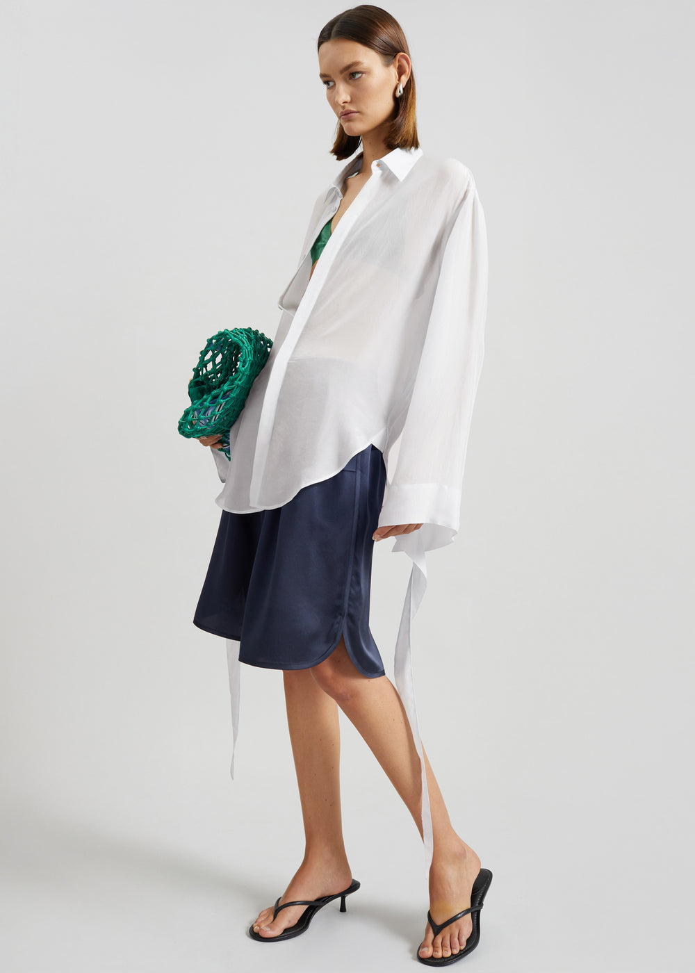 Verlin Sheer Chiffon Tie Cuff Shirt - White - 1