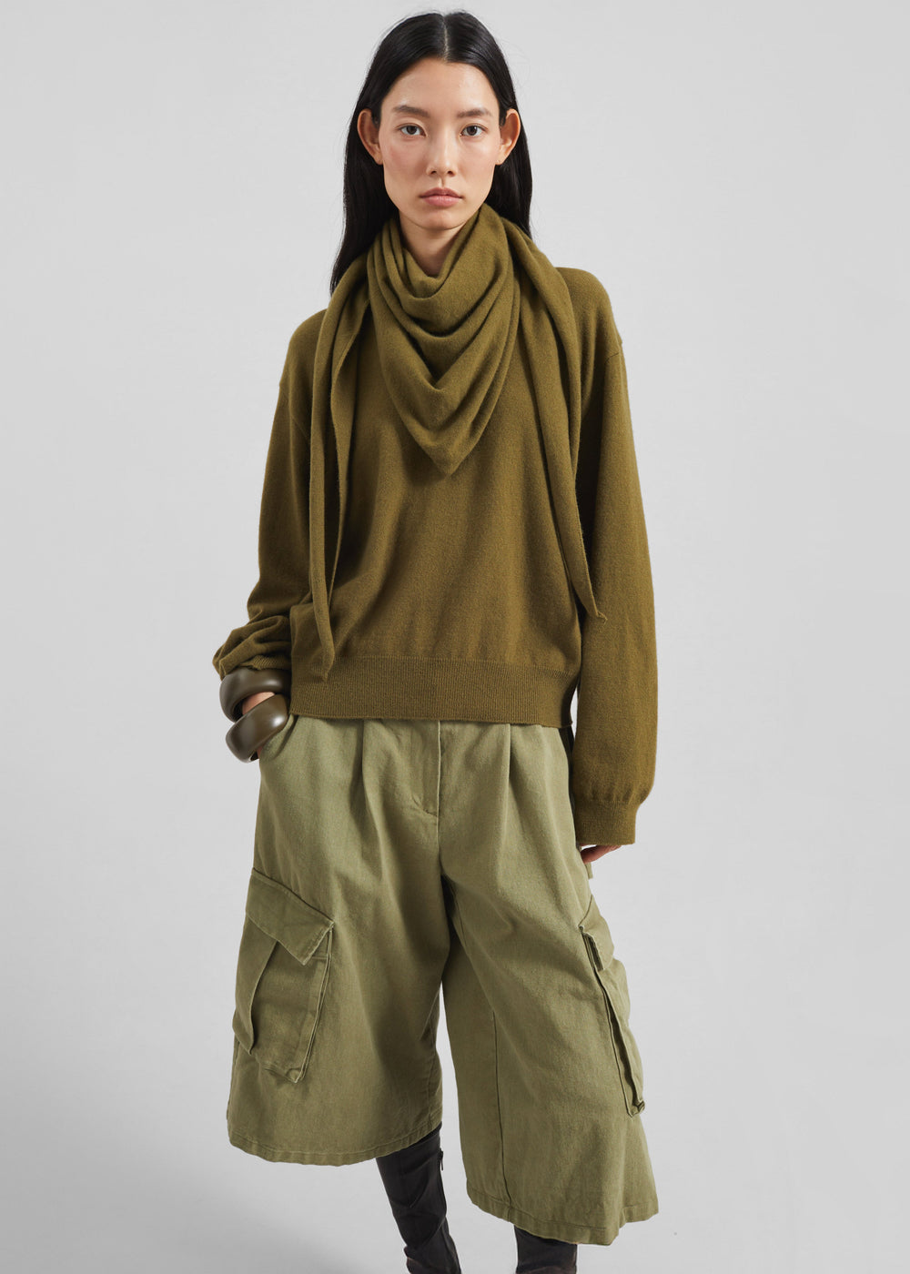 Vermont Scarf Sweater - Olive - 1