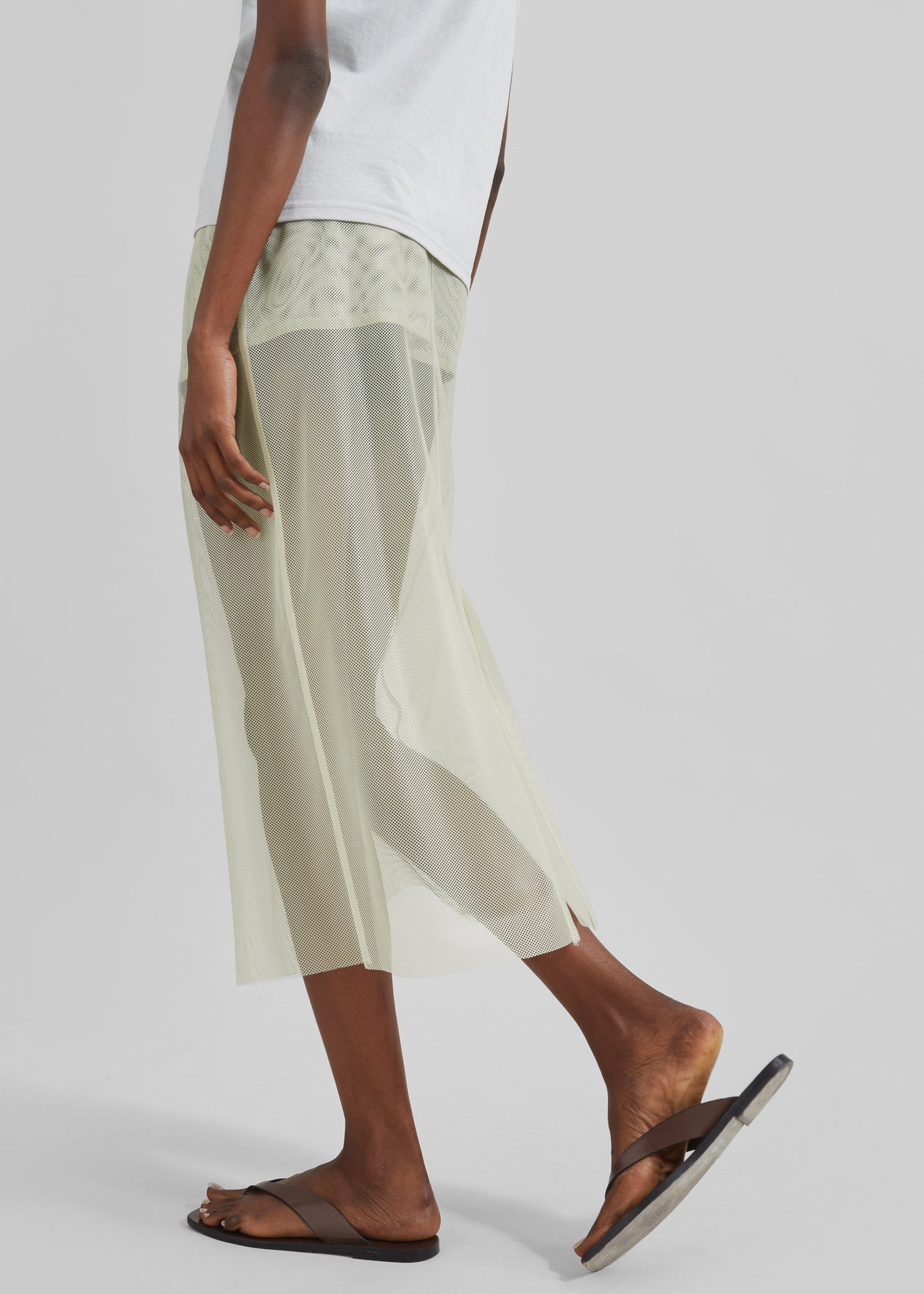 Verna Semi Sheer Midi Skirt - Moss Green - 1