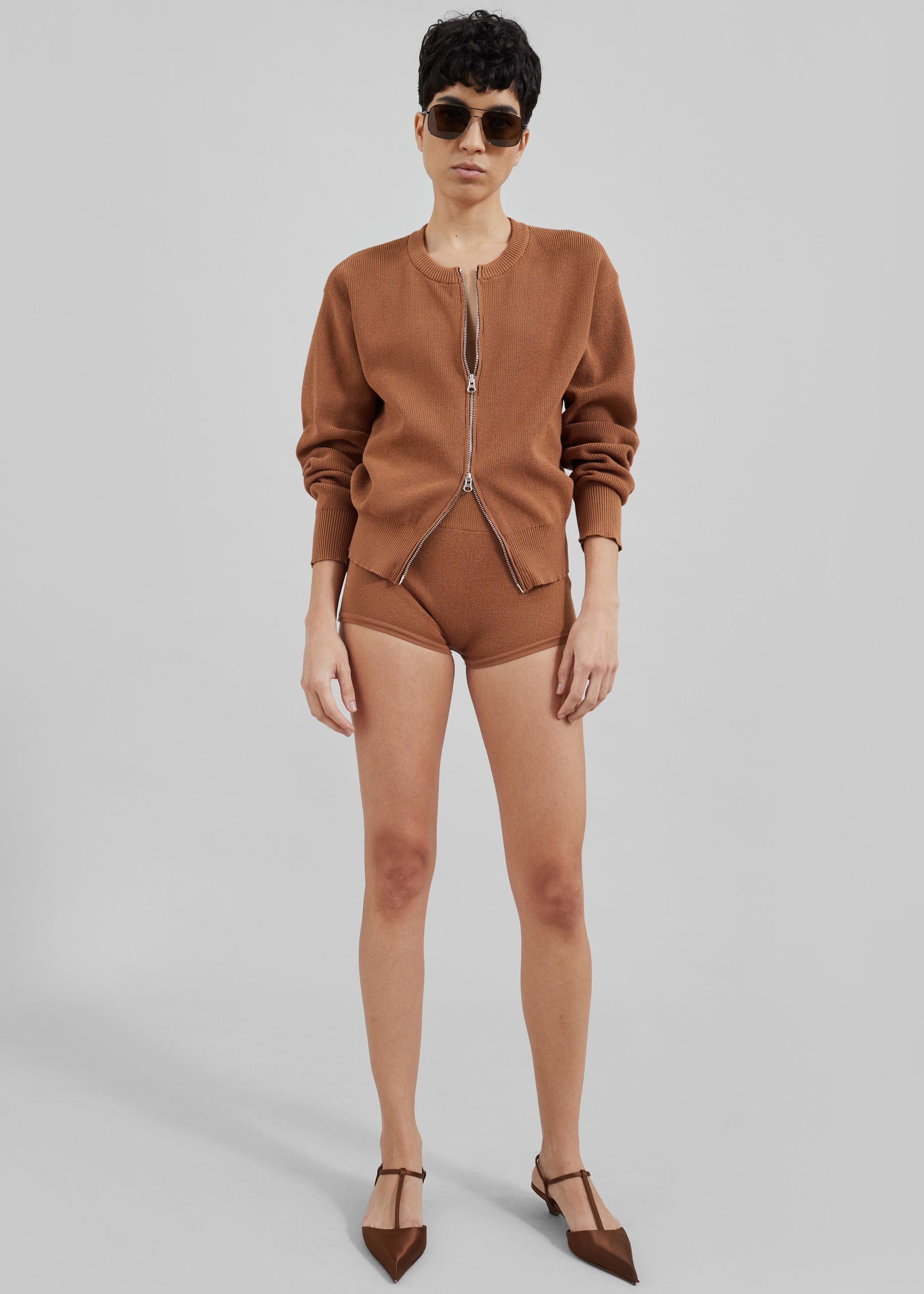 Shop the look image for Veronica Mini Knit Shorts - Brown