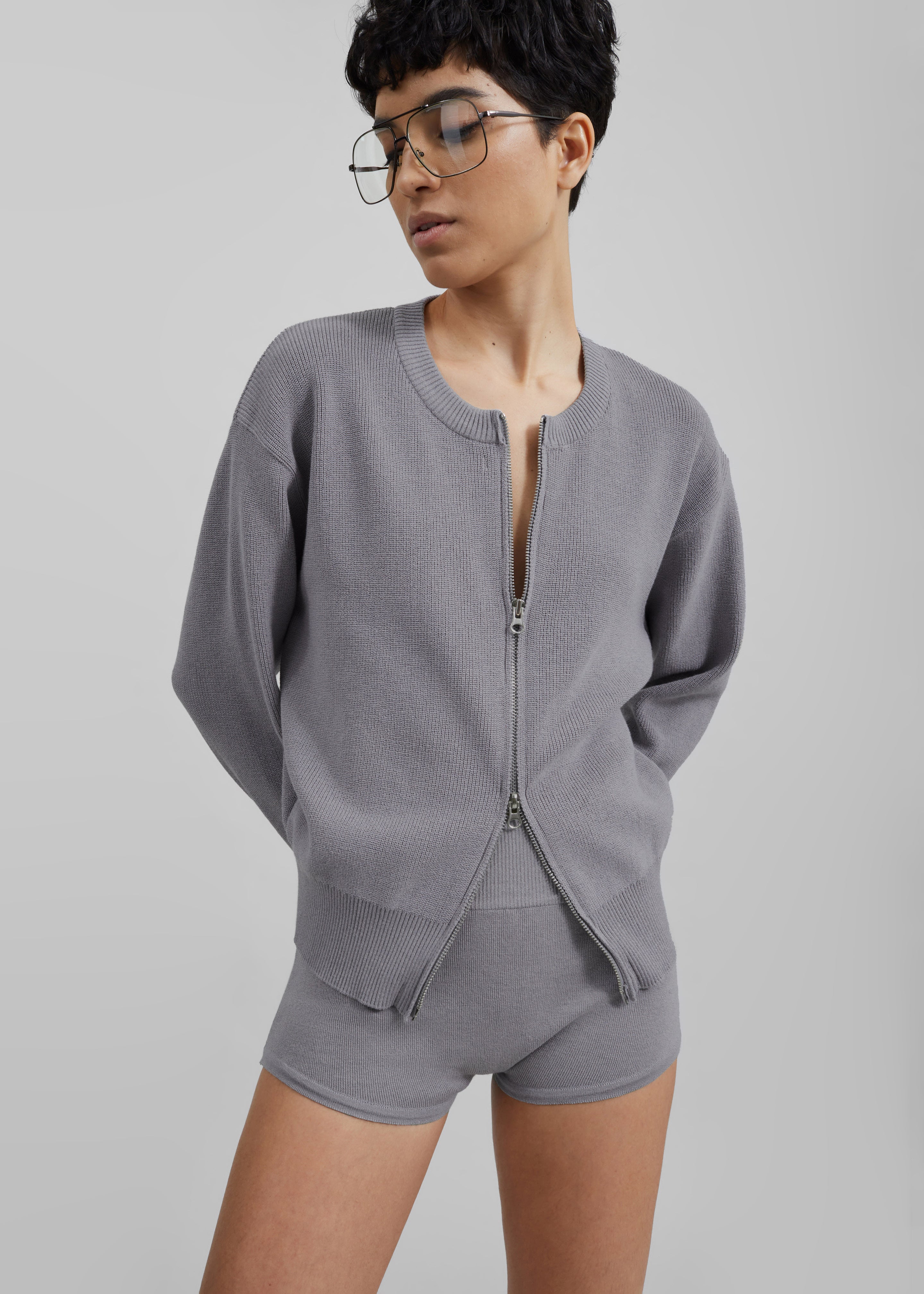 Veronica Zip-Up Cardigan - Grey - 11