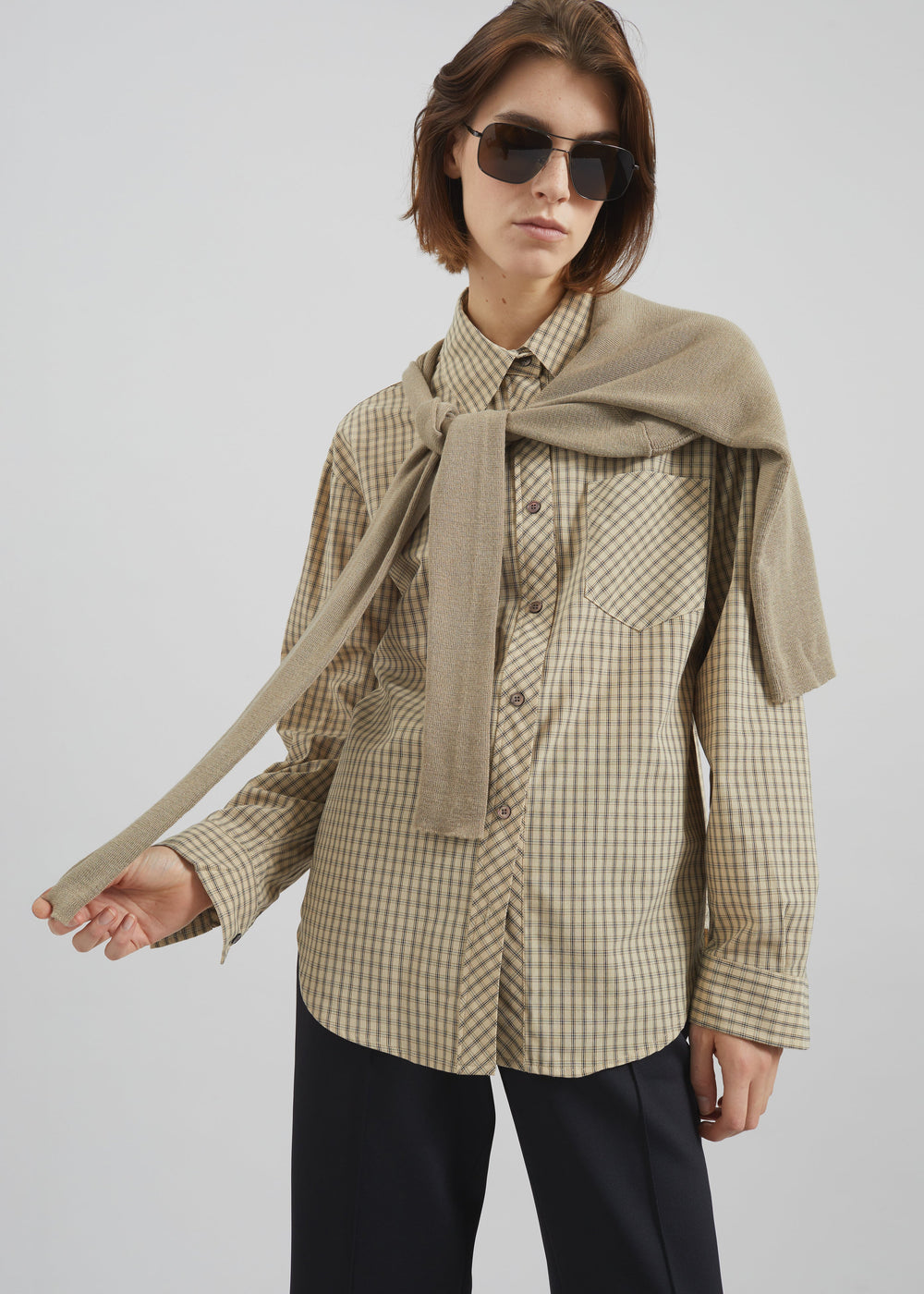 Vesta Cotton Shirt - Beige Plaid
