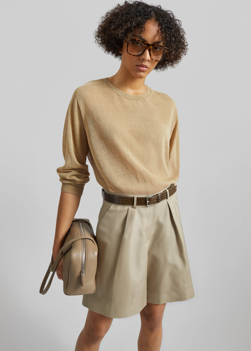 Veyra Adjustable Cuff Shorts - Beige - 1