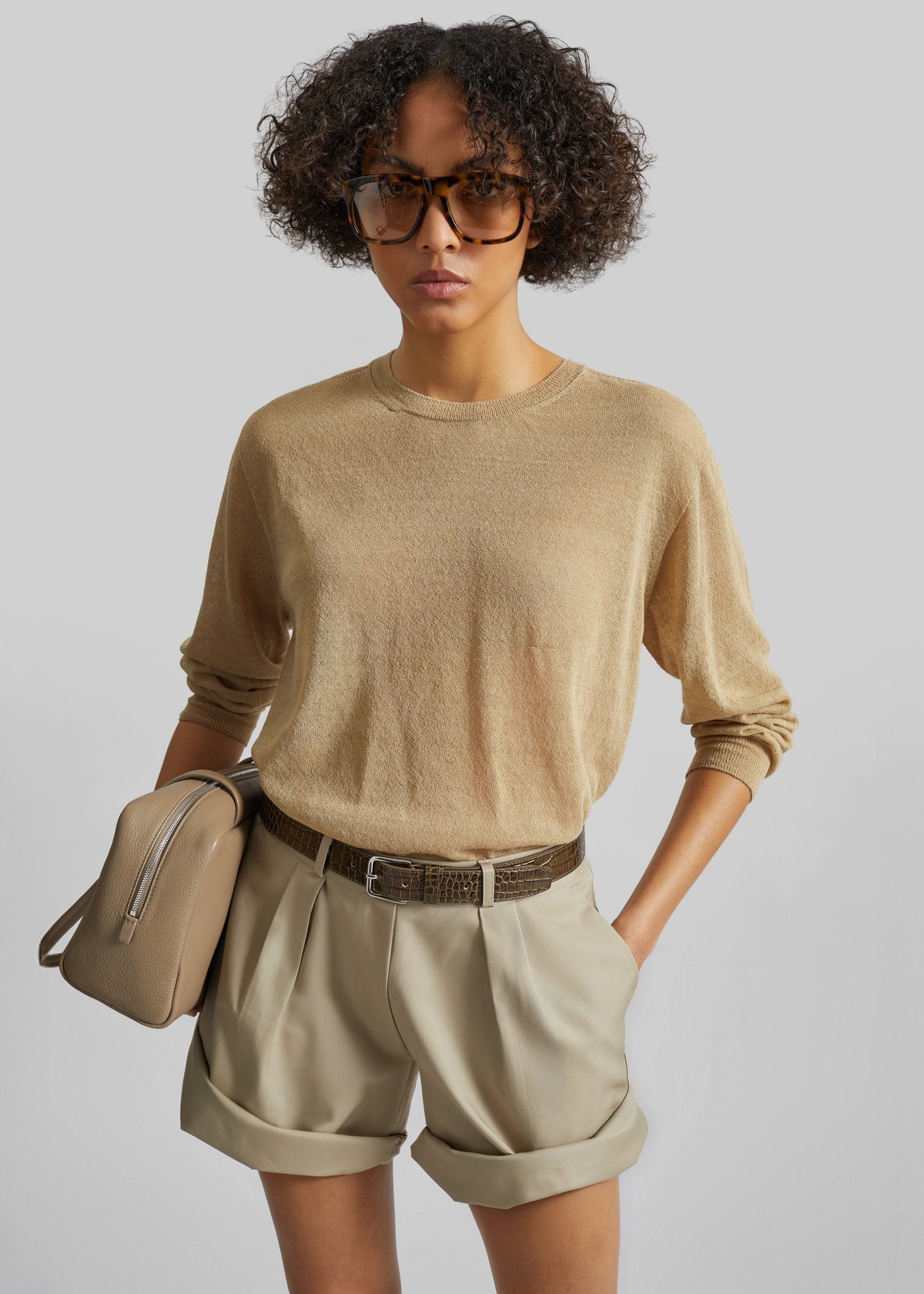 Veyra Adjustable Cuff Shorts - Beige - 6