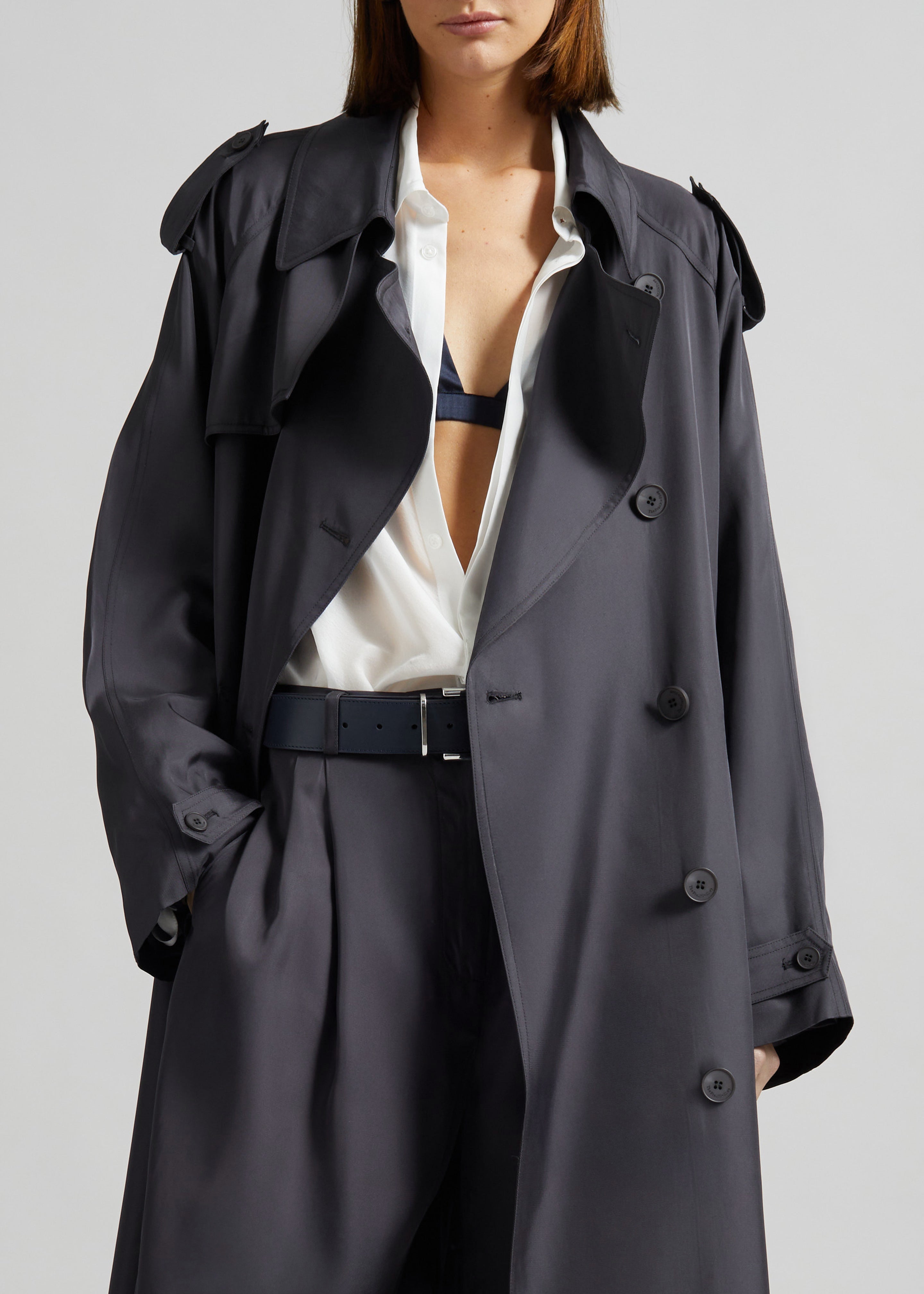 Veyron Silk Trench - Storm Grey – The Frankie Shop Europe