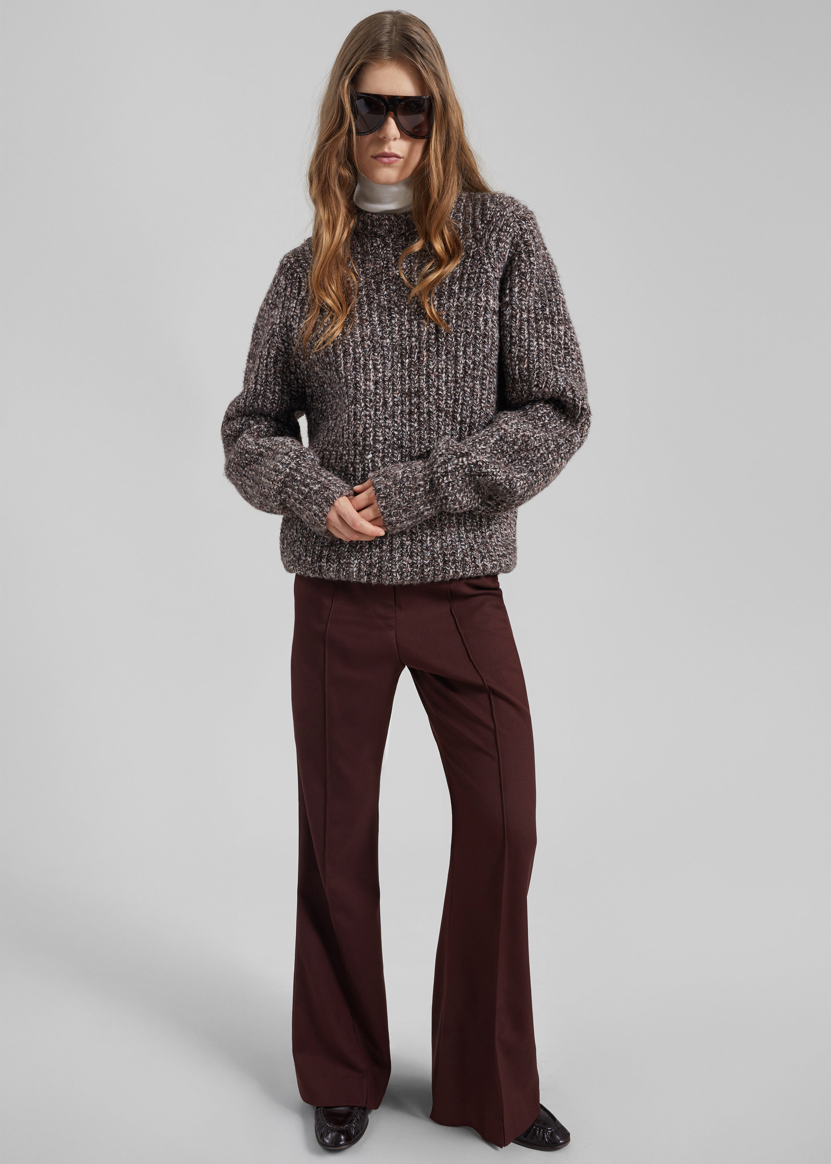 Vezia Chunky Knit Sweater - Brown Melange - 2