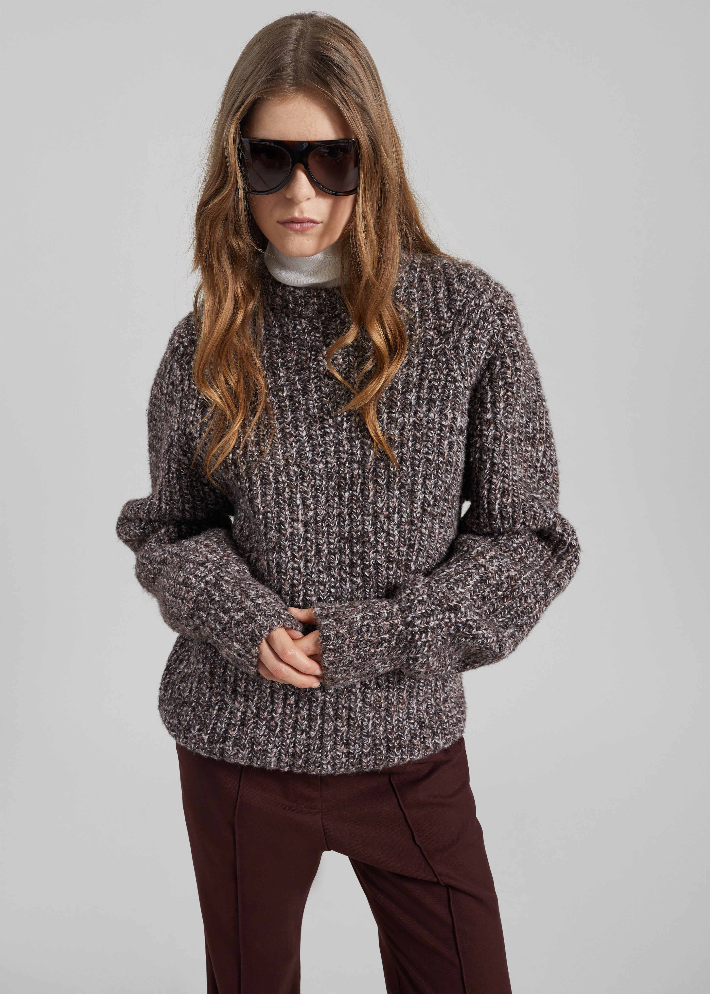 Vezia Chunky Knit Sweater - Brown Melange - 5