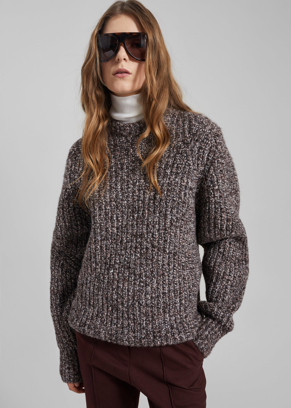 Vezia Chunky Knit Sweater - Brown Melange - 1