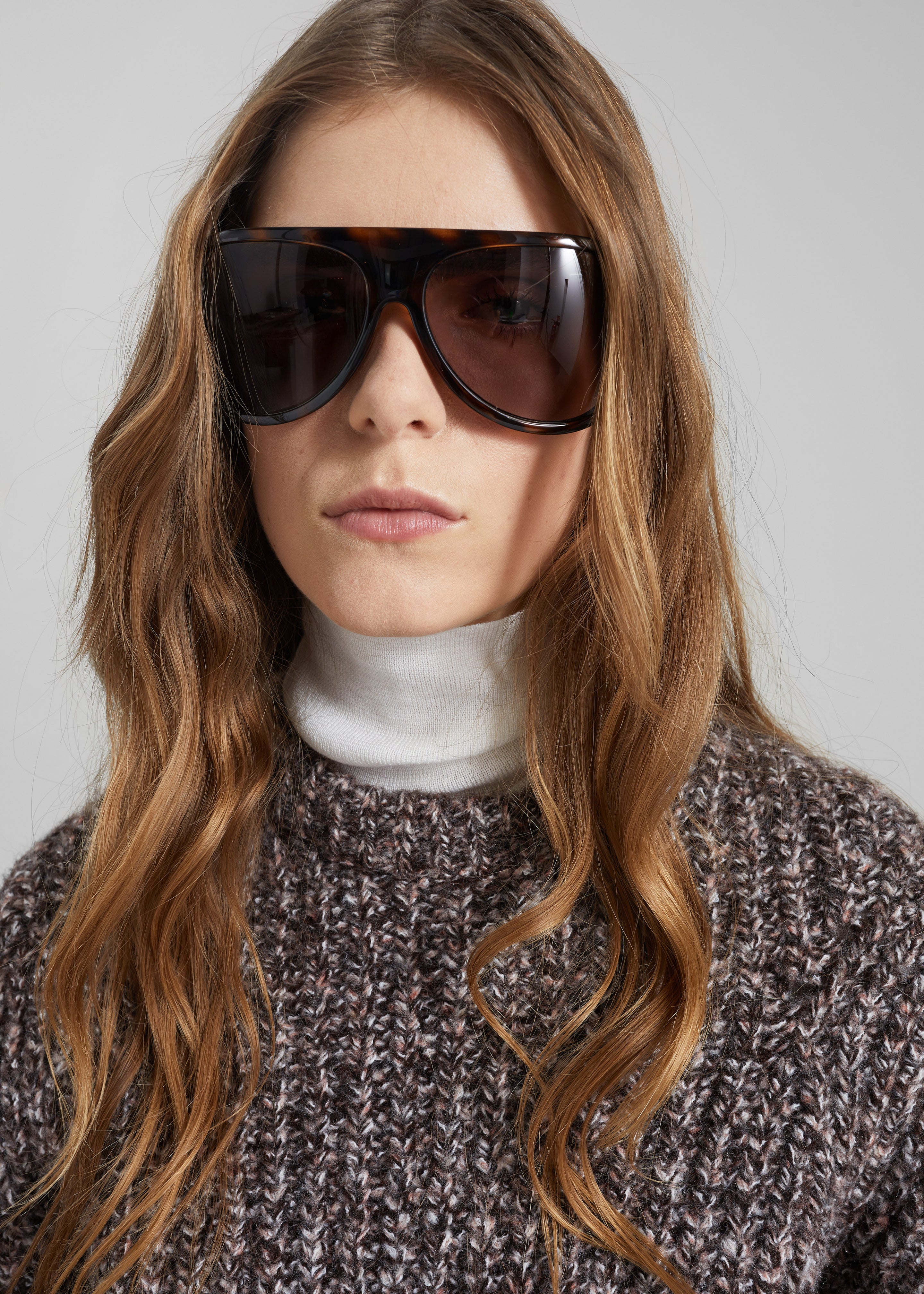 Vezia Chunky Knit Sweater - Brown Melange - 3