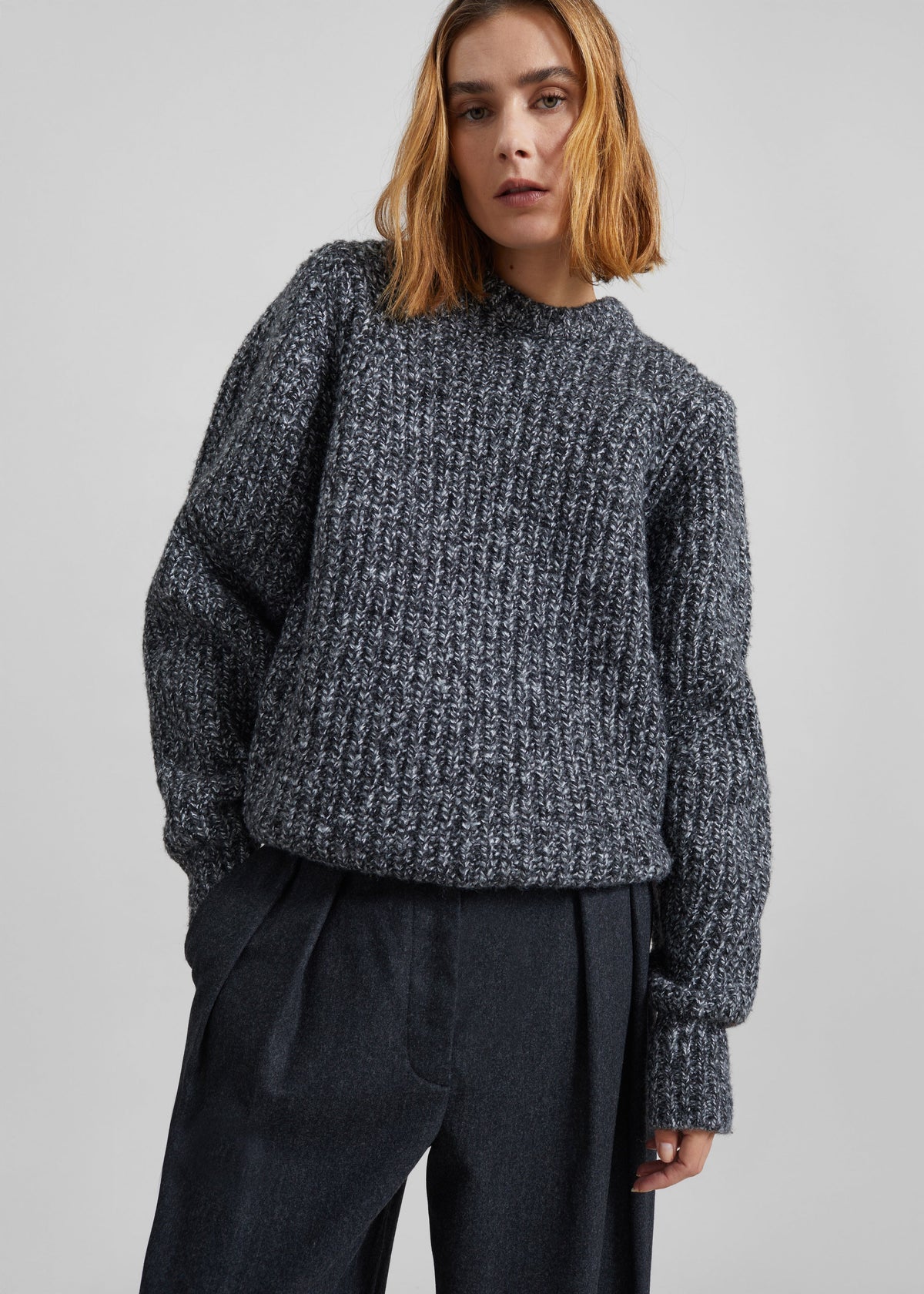 Vezia Chunky Knit Sweater - Dark Grey Melange - 5